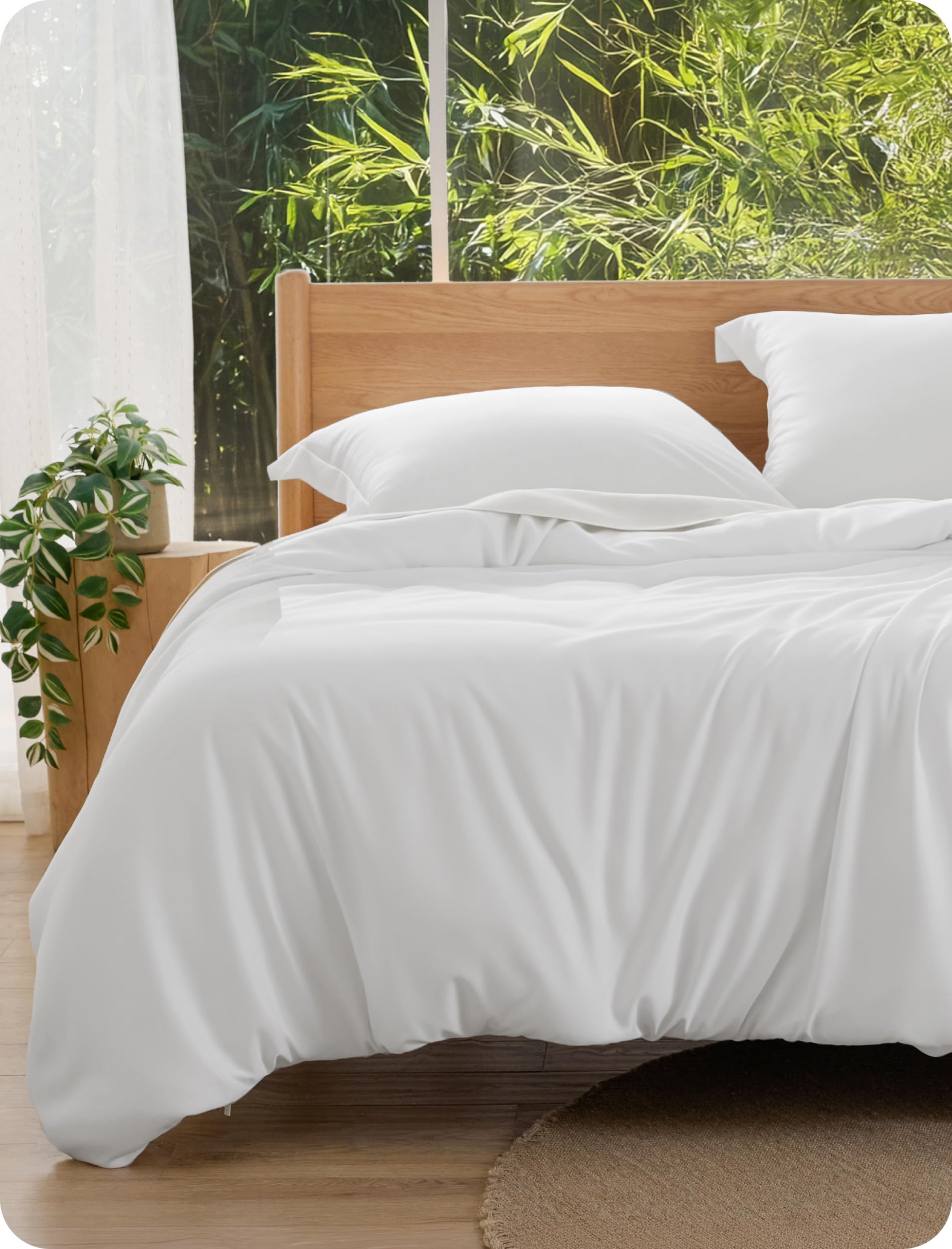 Bedsure 104x90 King 3-Piece White Bamboo Duvet Cover Set