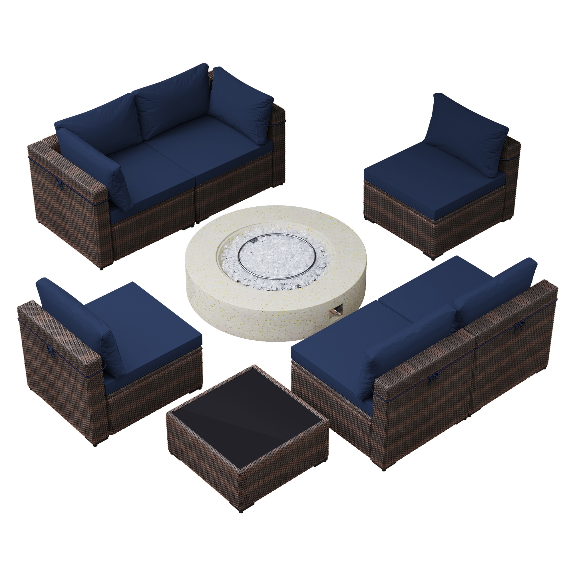 Patio Watcher SF123-N42MH 8-Piece Wicker Patio Conversation Set with Blue Cushions