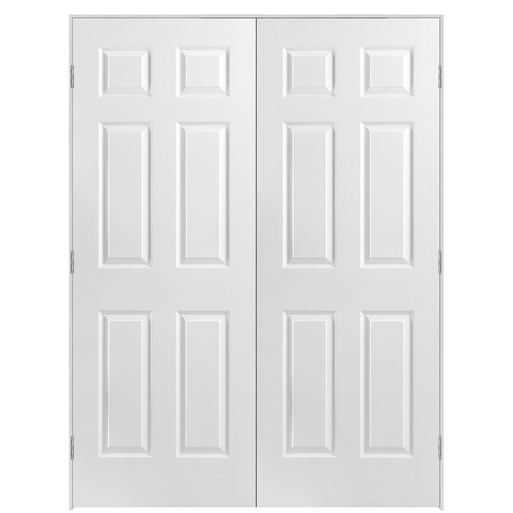 Masonite 641008 60-in x 80-in Primed Hollow core 6-panel Bi-parting Textured Primed Molded composite Flat Jamb Double Prehung Interior Door