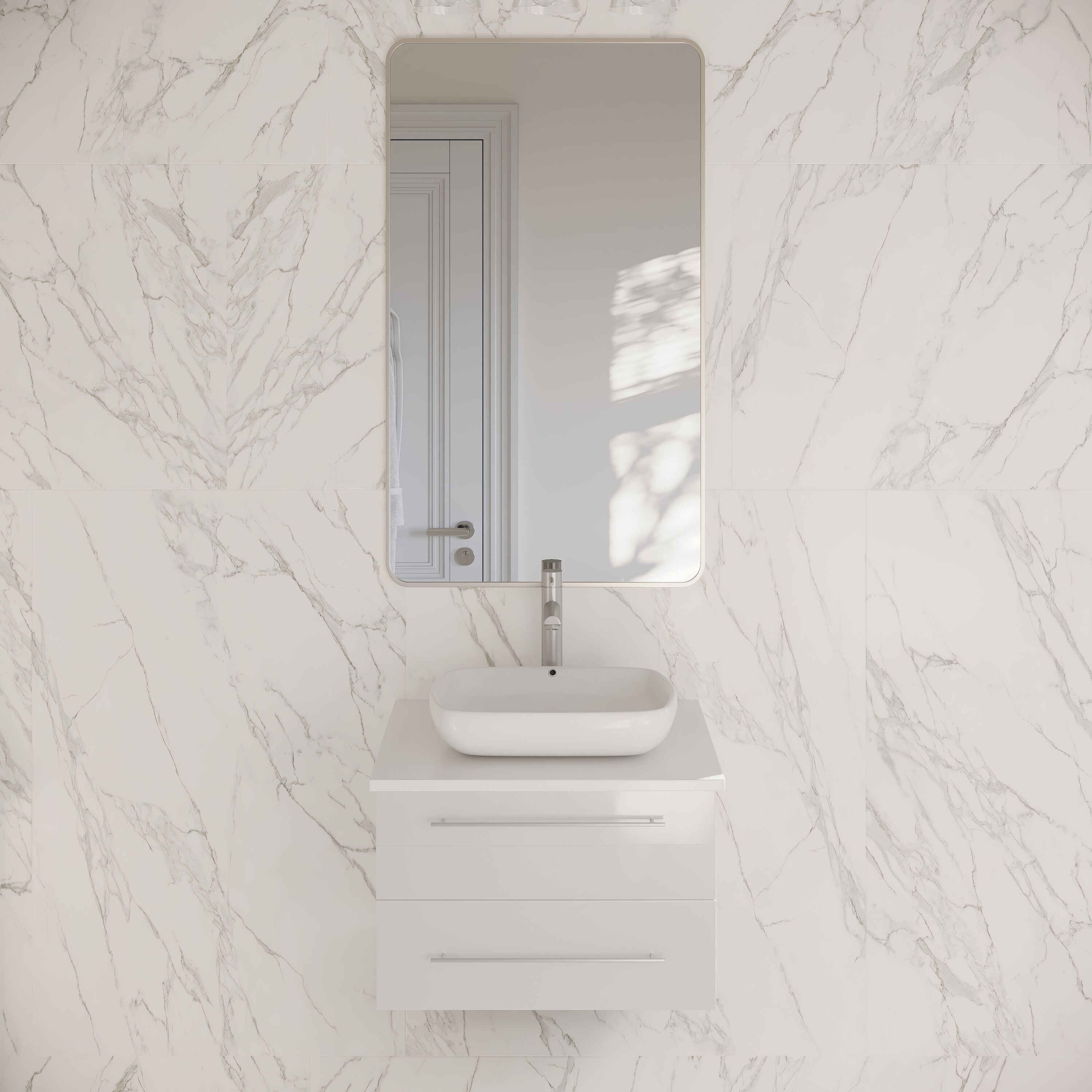Fresca FCB6124WH-VSL-CWH-V Lucera 24-in White Single sink Floating Bathroom Vanity with White Quartz Top
