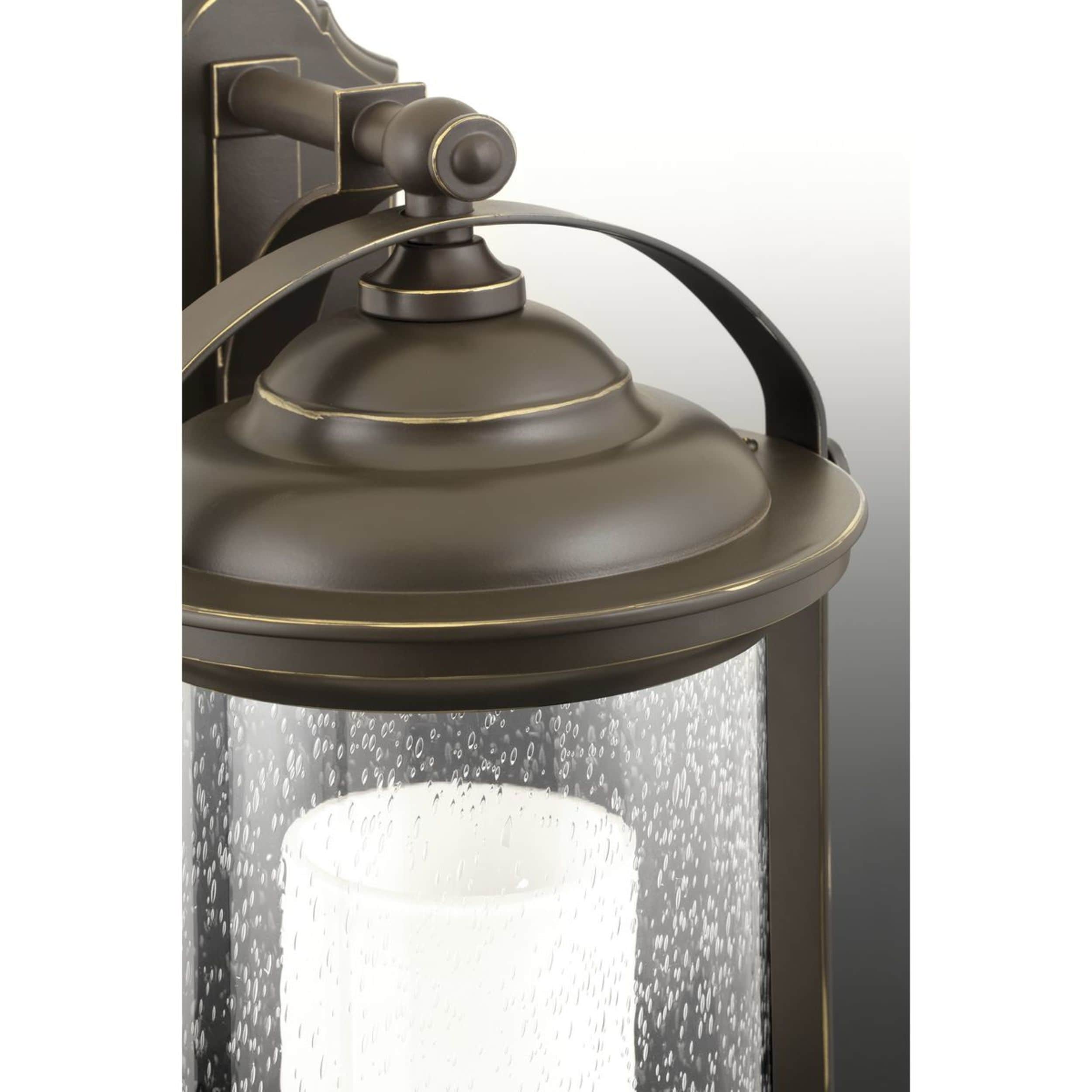 Whitacre Antique Bronze 14" LED Outdoor Wall Lantern with Seeded Glass
