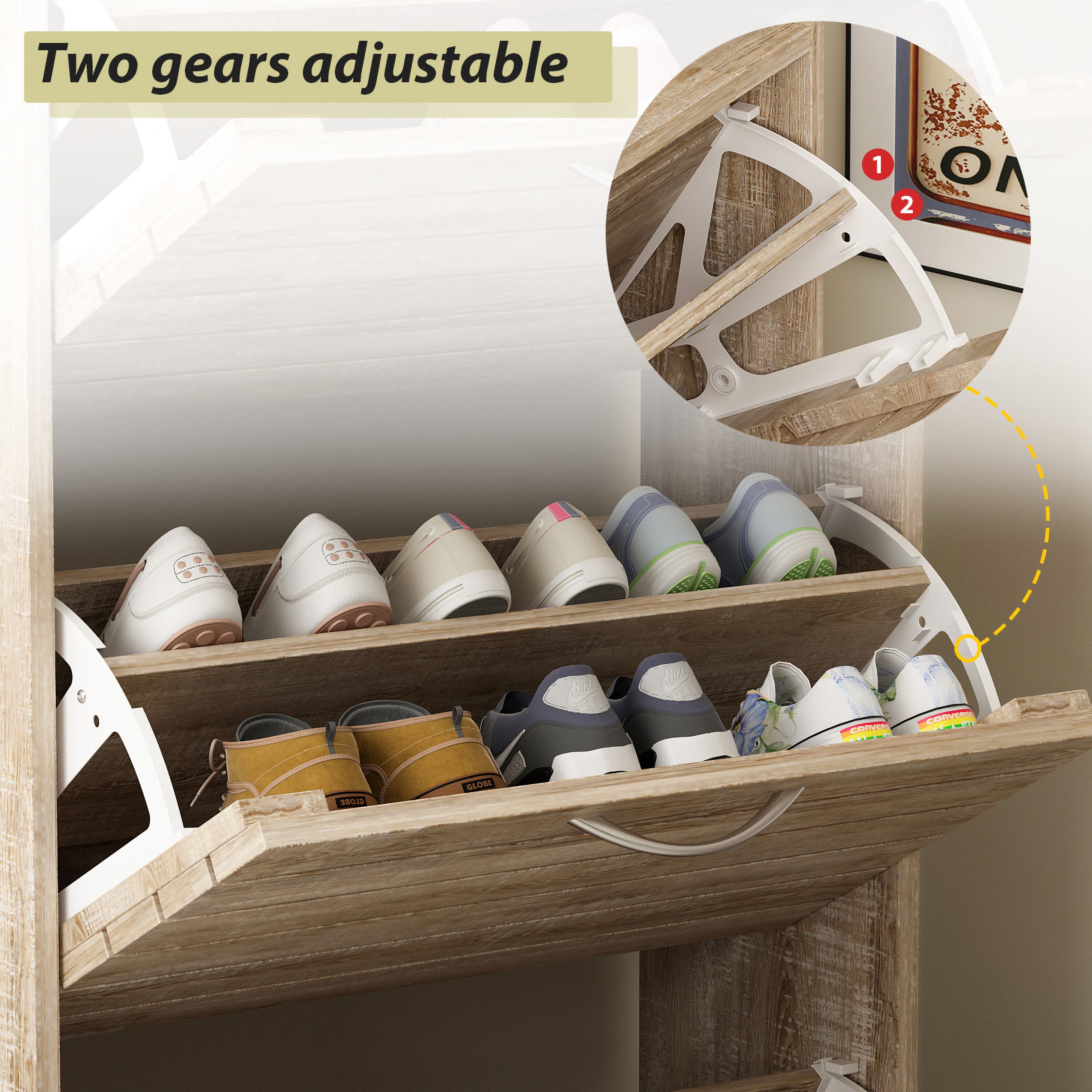 FUFU&GAGA 42.3-in H 3 Tier 12 Pair Brown Composite Shoe Cabinet