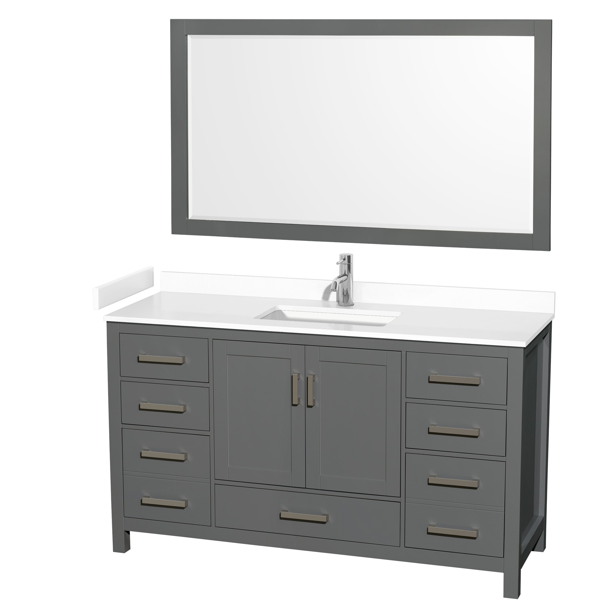 Wyndham Collection WCS141460SKGWCUNSM58 Sheffield 60-in Dark Gray with Brushed Chrome Trim Undermount Single sink Bathroom Vanity with White Cultured Marble Cultured marble Top (Mirror Included)