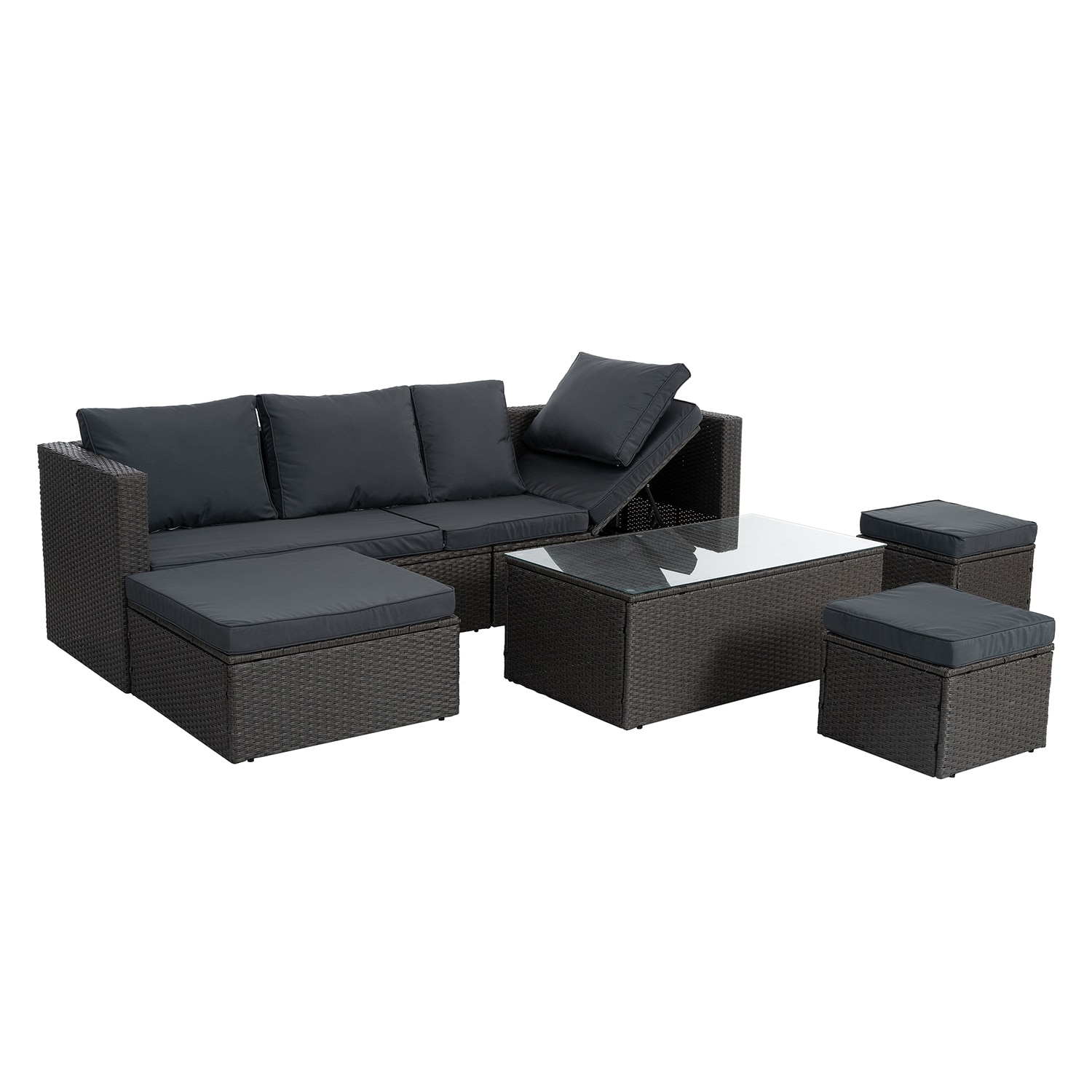 SINOFURN SYB790014GY Wicker Outdoor Sectional with Gray Cushions and Wicker Frame