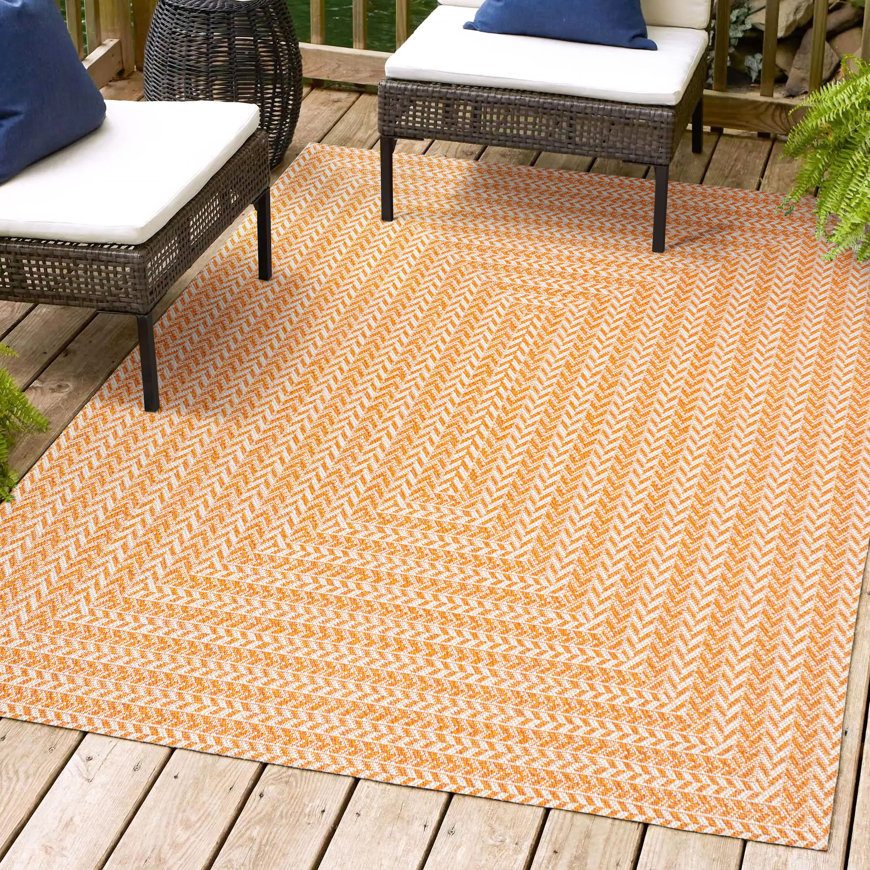 JONATHAN  Y SMB206C-8 Santa Monica Chevron Concentric Squares 8 x 10 (ft) Loomed Polypropylene Orange/Cream Rectangular Indoor/Outdoor Stripe Farmhouse/Cottage Area rug