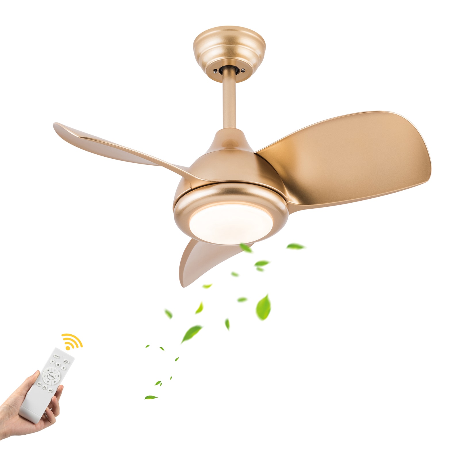 Oukaning JZUCOD-00940099 30-in Color-Changing 6-speed Gold Reversible LED with ABS Blades Ceiling Fan With Light and Remote ( 3 -Blade )