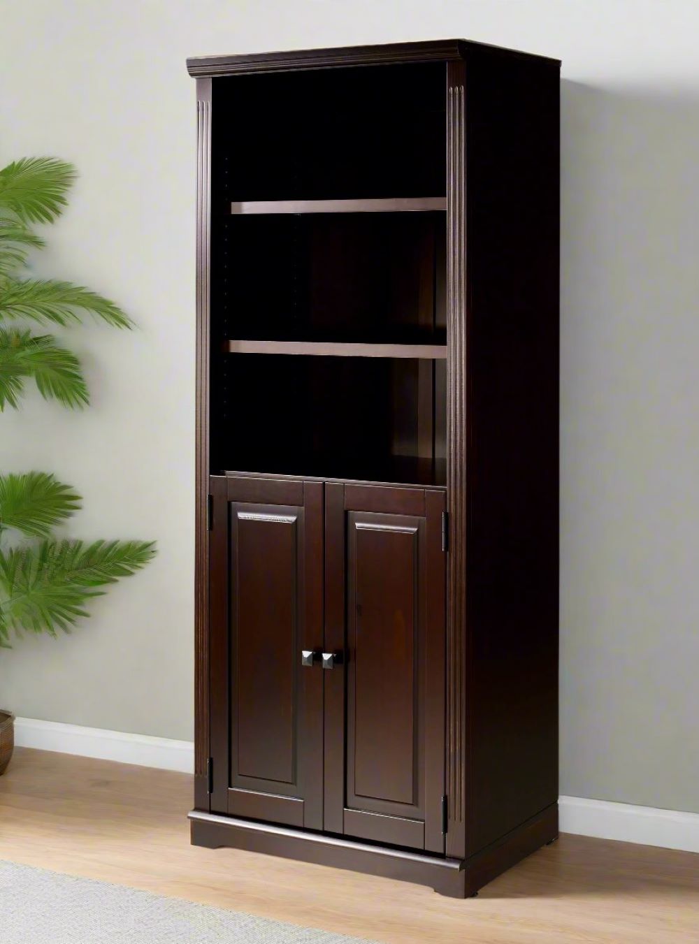 Camaflexi 2272 Cappuccino Wood 5 -Shelf Bookcase with Doors ( 33.25-in W x 72-in H x 15.38-in D ) Finished