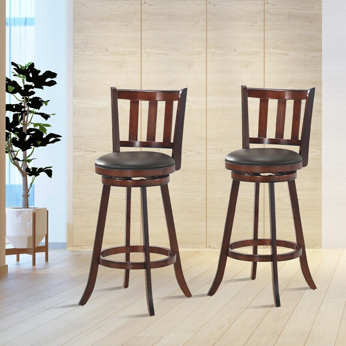 CASAINC Set of 2 Black and Nut-brown 29.5-in H Bar height Upholstered  Swivel Wood Bar Stool Back in the Bar Stools department at