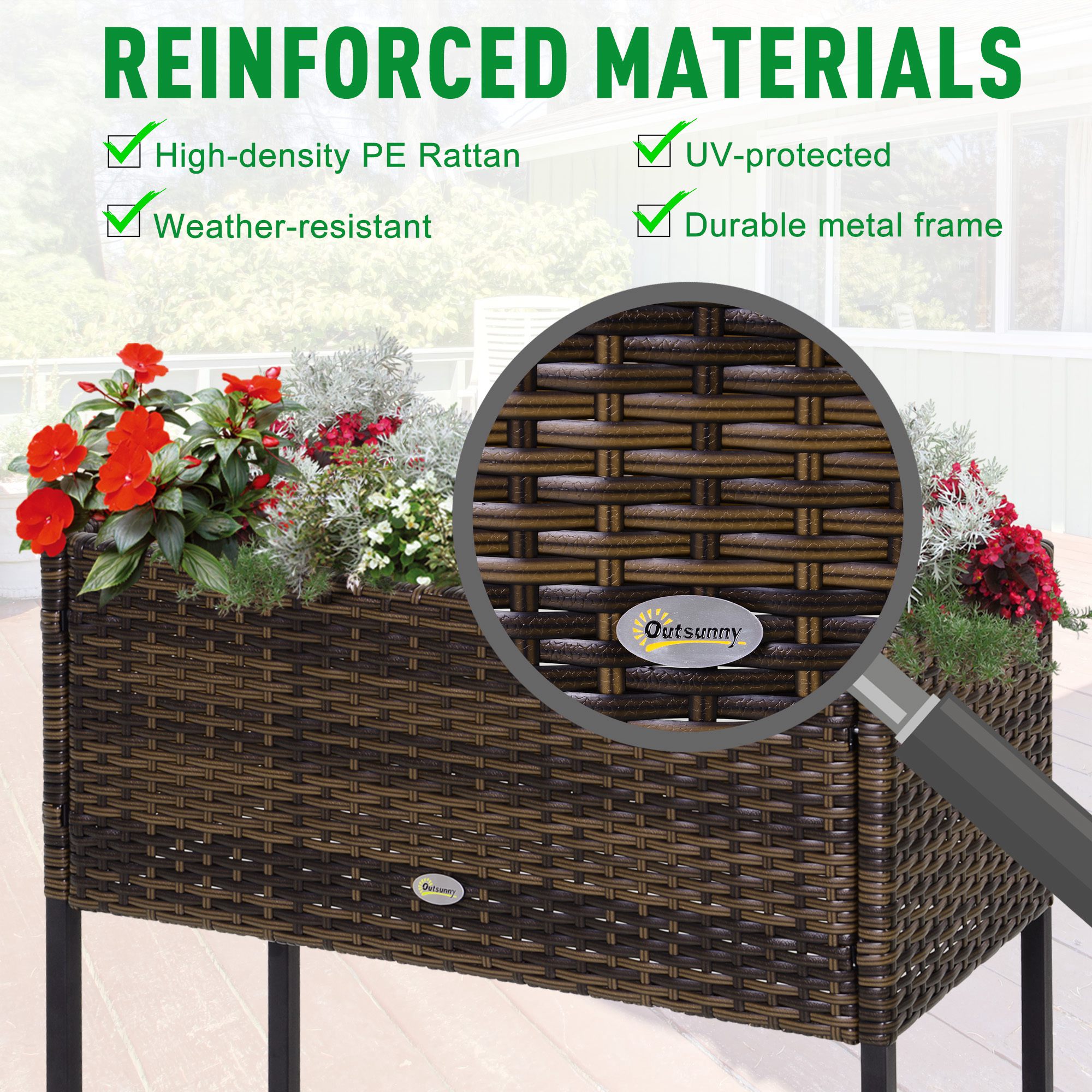 Tinyhomie Raised Garden Bed Elevated Planter Box with Rattan Wicker ...