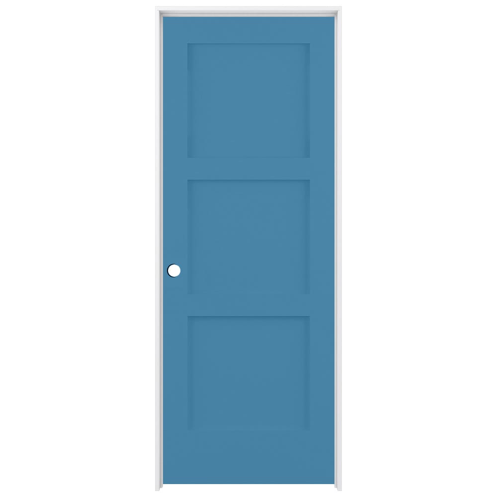 RELIABILT LO1369371 36-in x 80-in Blue Heron Solid core 3-panel square Right hand Smooth Prefinished Pine Wood Flat Jamb Single Prehung Interior Door