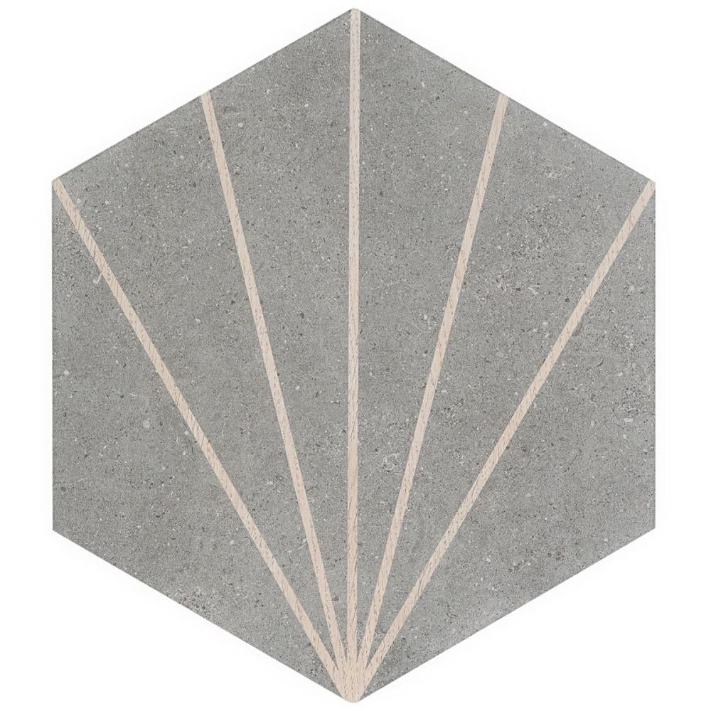 Artmore Tile EXT3RD106107 Sample - Bower Hex Beams Graphite 6-in x 8-in Matte Porcelain Patterned Floor and Wall Tile