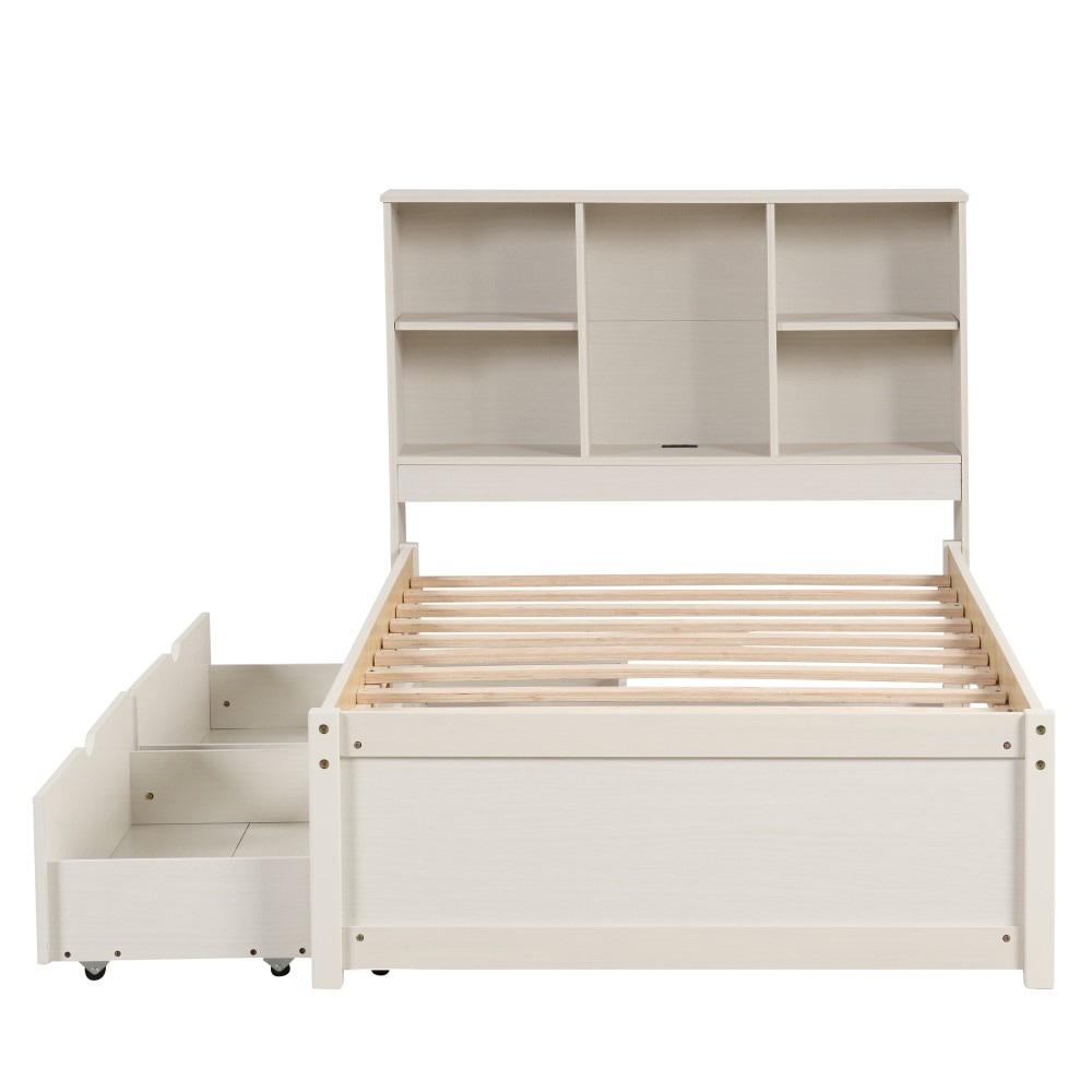 Clihome EFC-BL-09 Platform bed White Twin Wood Platform Bed with Storage