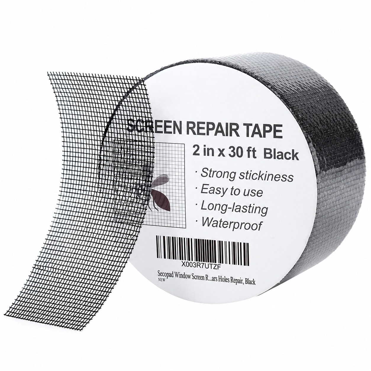Phyfalip  Black Window Screen Repair Tape 2 Inch x 30 FT Strong Adhesive Fiberglass Mesh Patch Kit for Windows or Doors Waterproof Easy