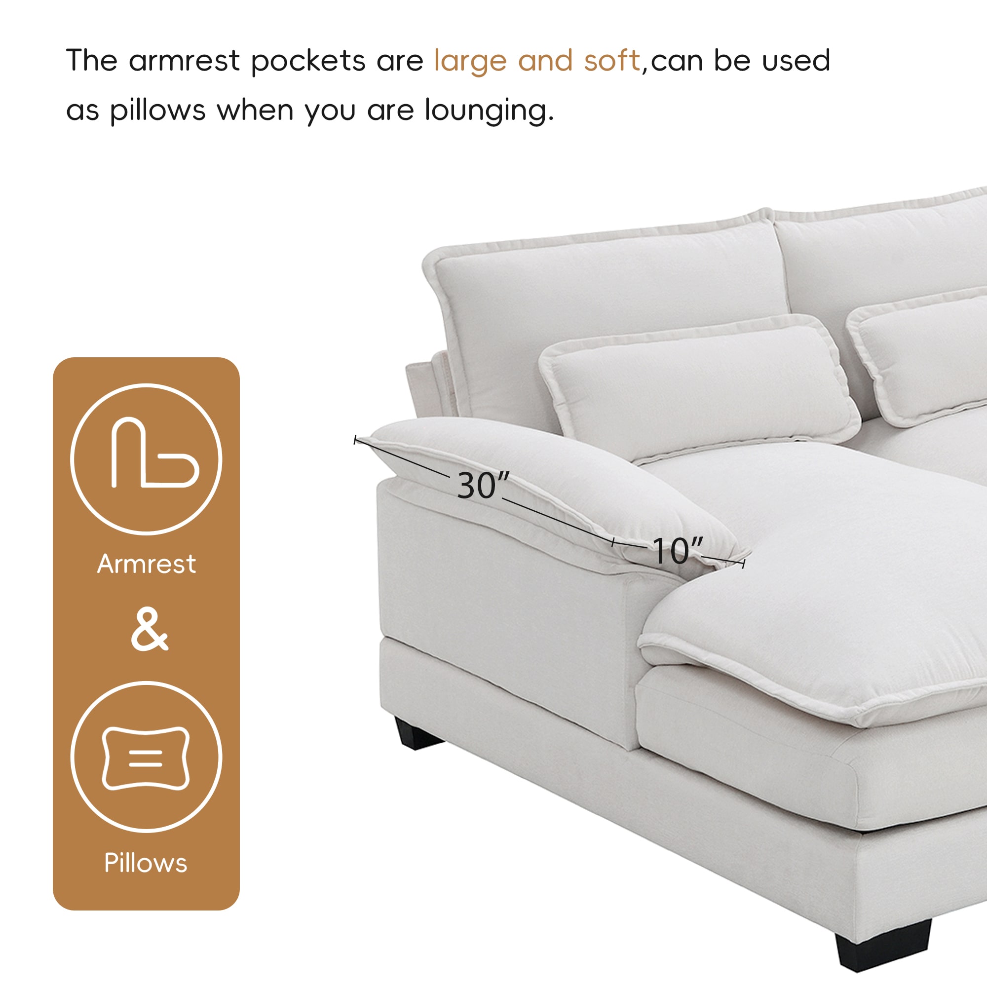 ModernLuxe Modern Ushaped Sectional Sofa with Waist Pillows6seat ...