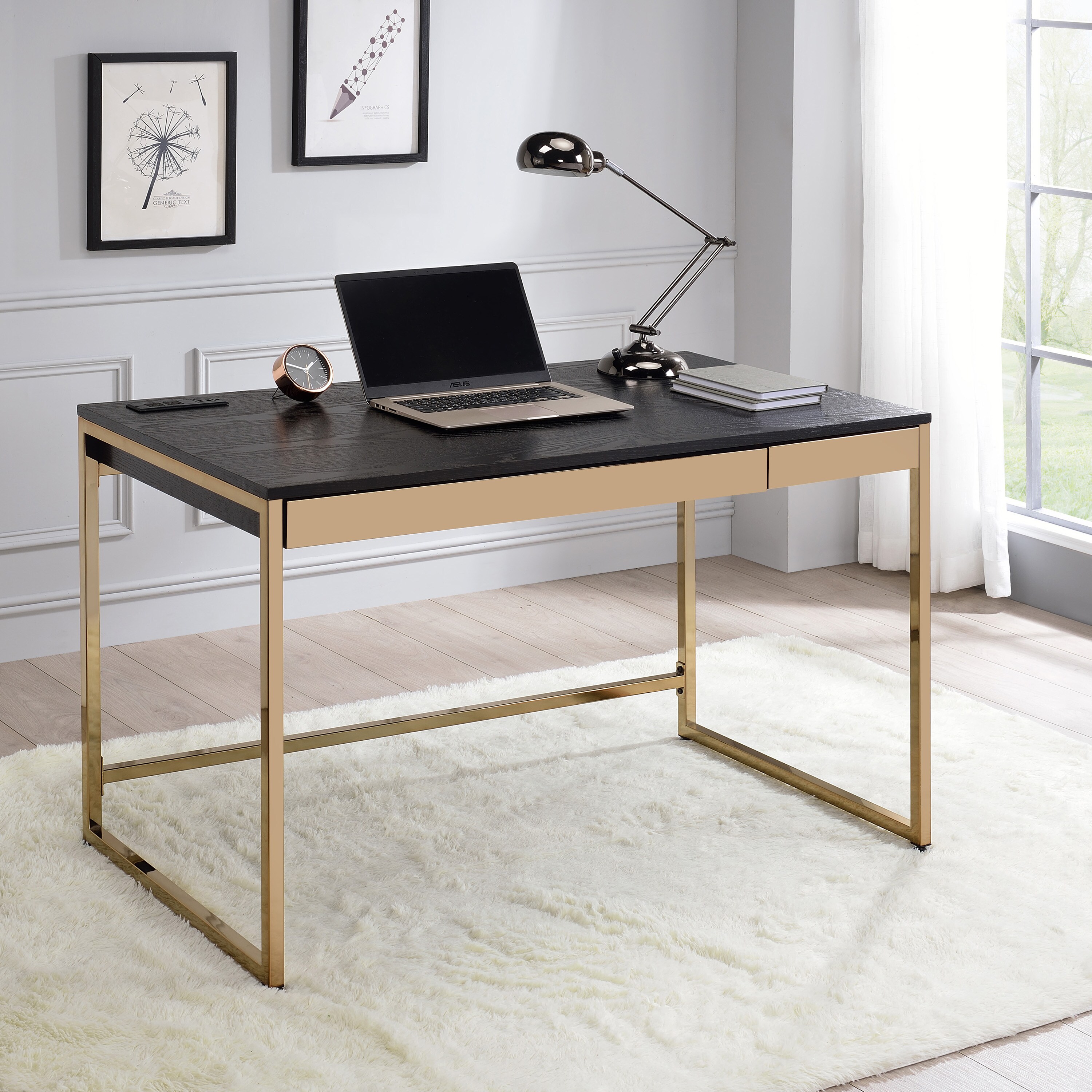 Furniture of America Derwin 47.2 in. Rectangular Dark Brown Wood Standing Desk with Adjustable Height, Dark Brown and Black