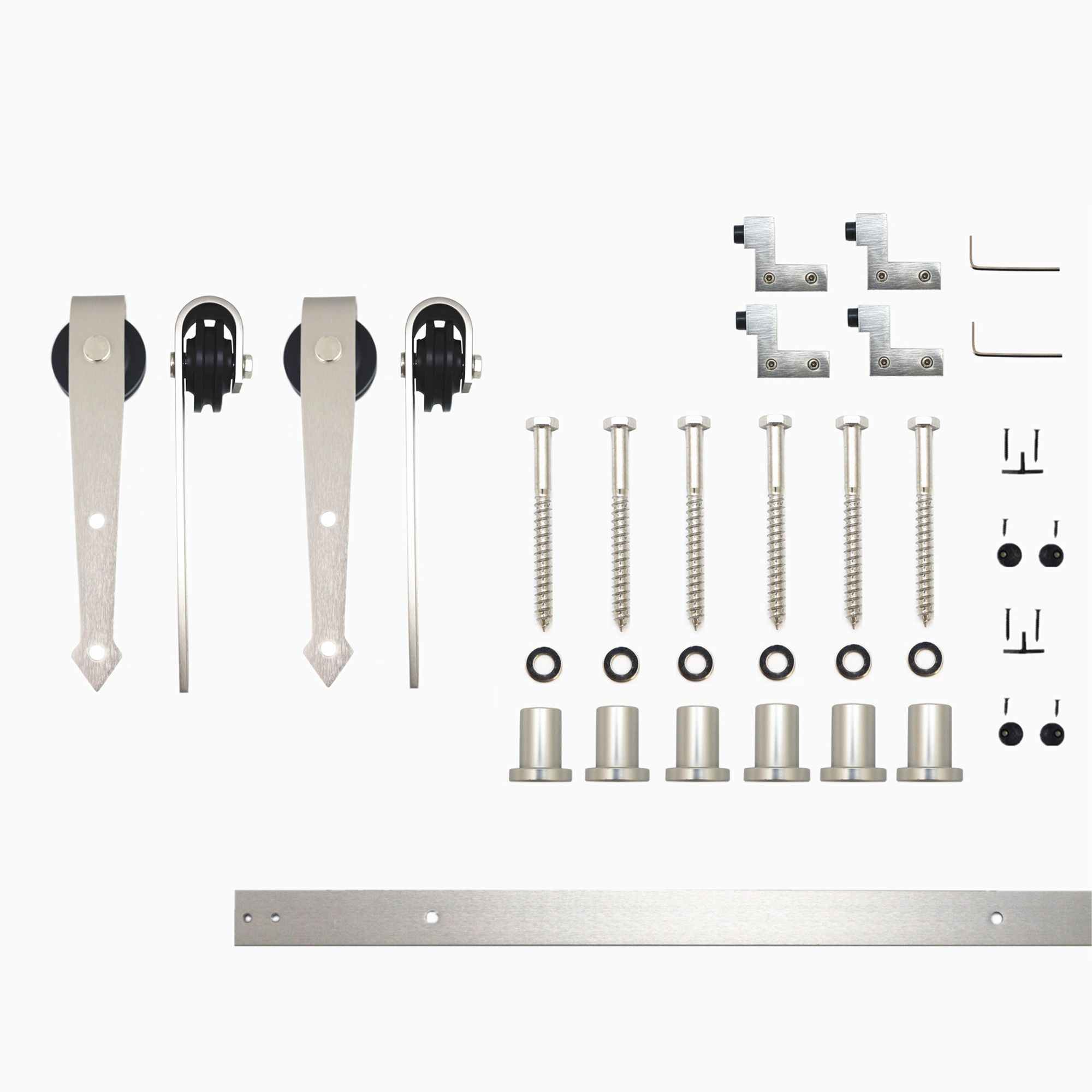 HOMACER JT2DNZ090C 90-in Brushed Brushed Nickel Indoor Arrow Double Barn door hardware kit