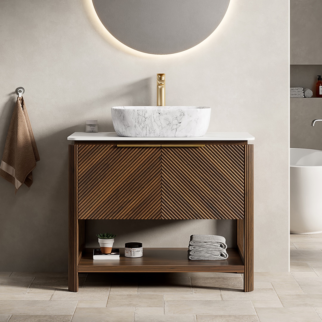 GDFStudio - Indigo 36 in. Contemporary Freestanding Bathroom Vanity with Carrara White Sintered S...