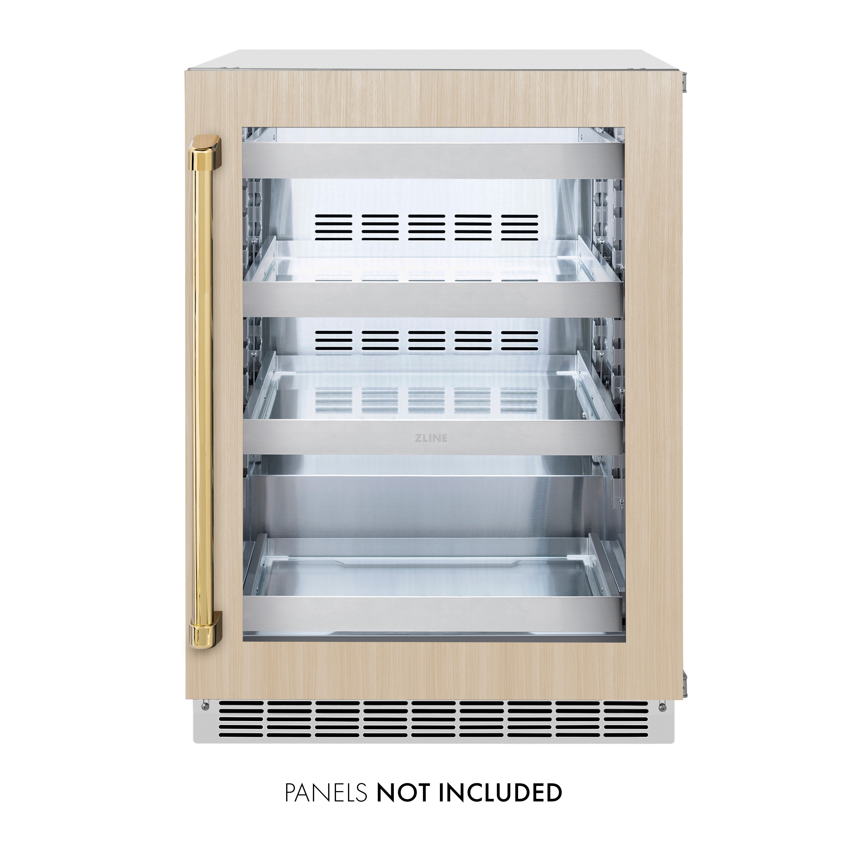 ZLINE KITCHEN & BATH RBSPOZ-24-G 23.88-Inches W 151 -Can Capacity Panel-Ready Glass Door with Polished Gold Handle Built-in/Freestanding Indoor or outdoor Beverage Refrigerator with Glass Door