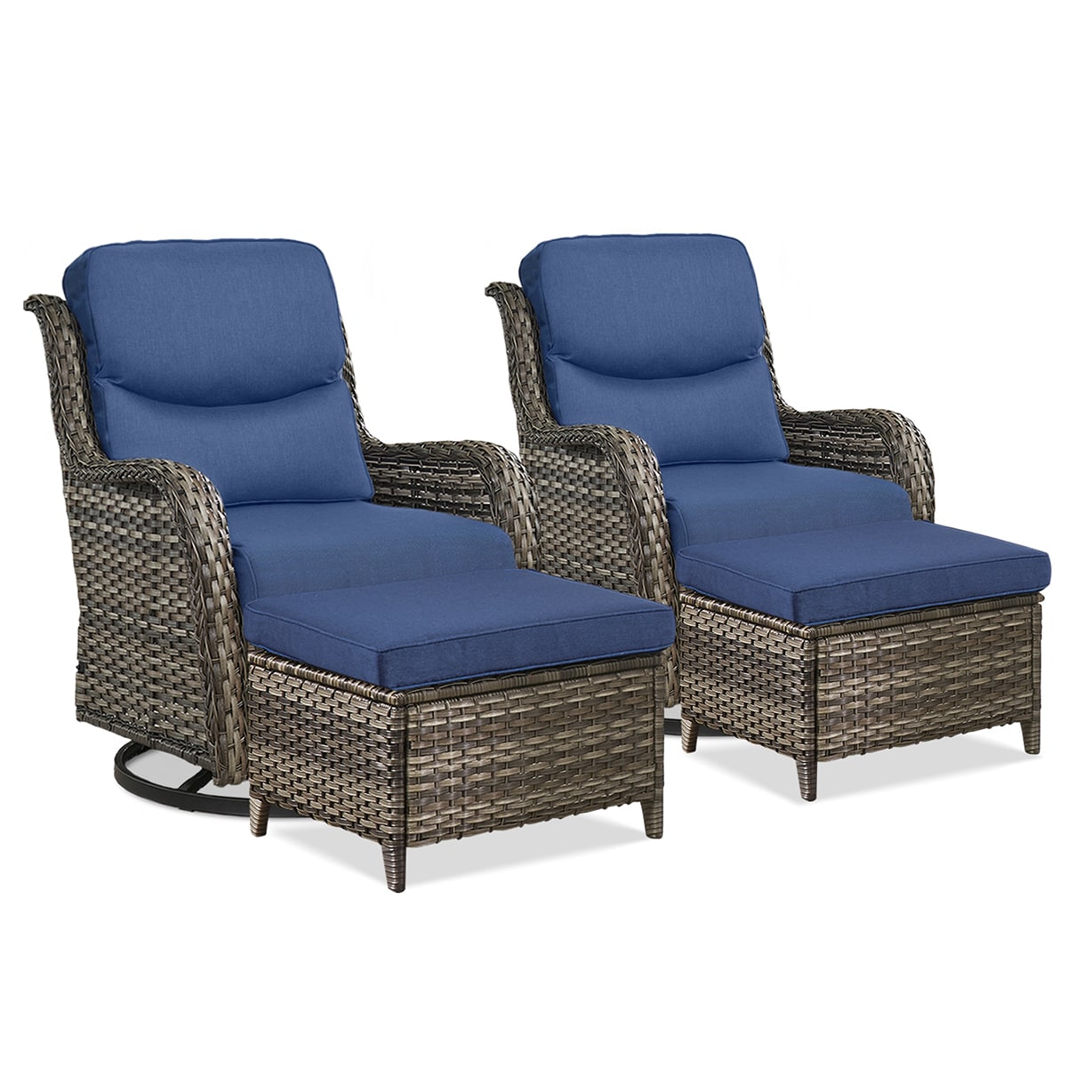 Rilyson Smiley Set of 2 Wicker Gray Wicker Frame Swivel glider Conversation Chair with Gray Cushioned Seat