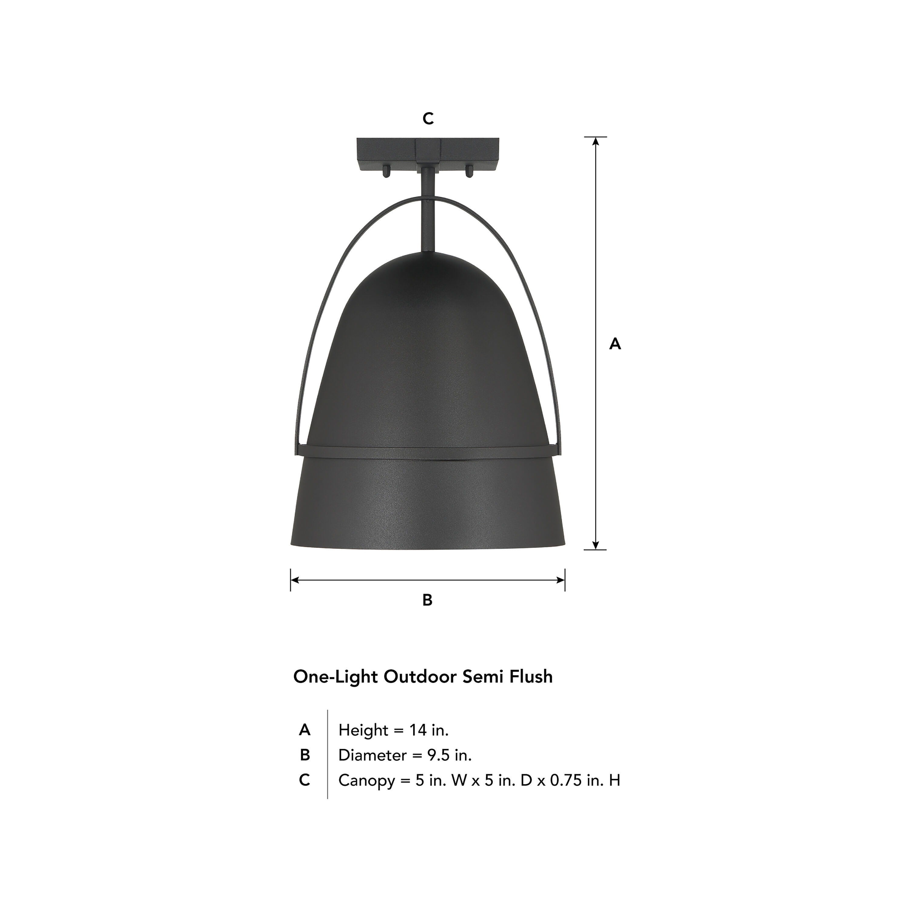 Rue 14" Black Glass Semi Flush Mount Outdoor Lighting