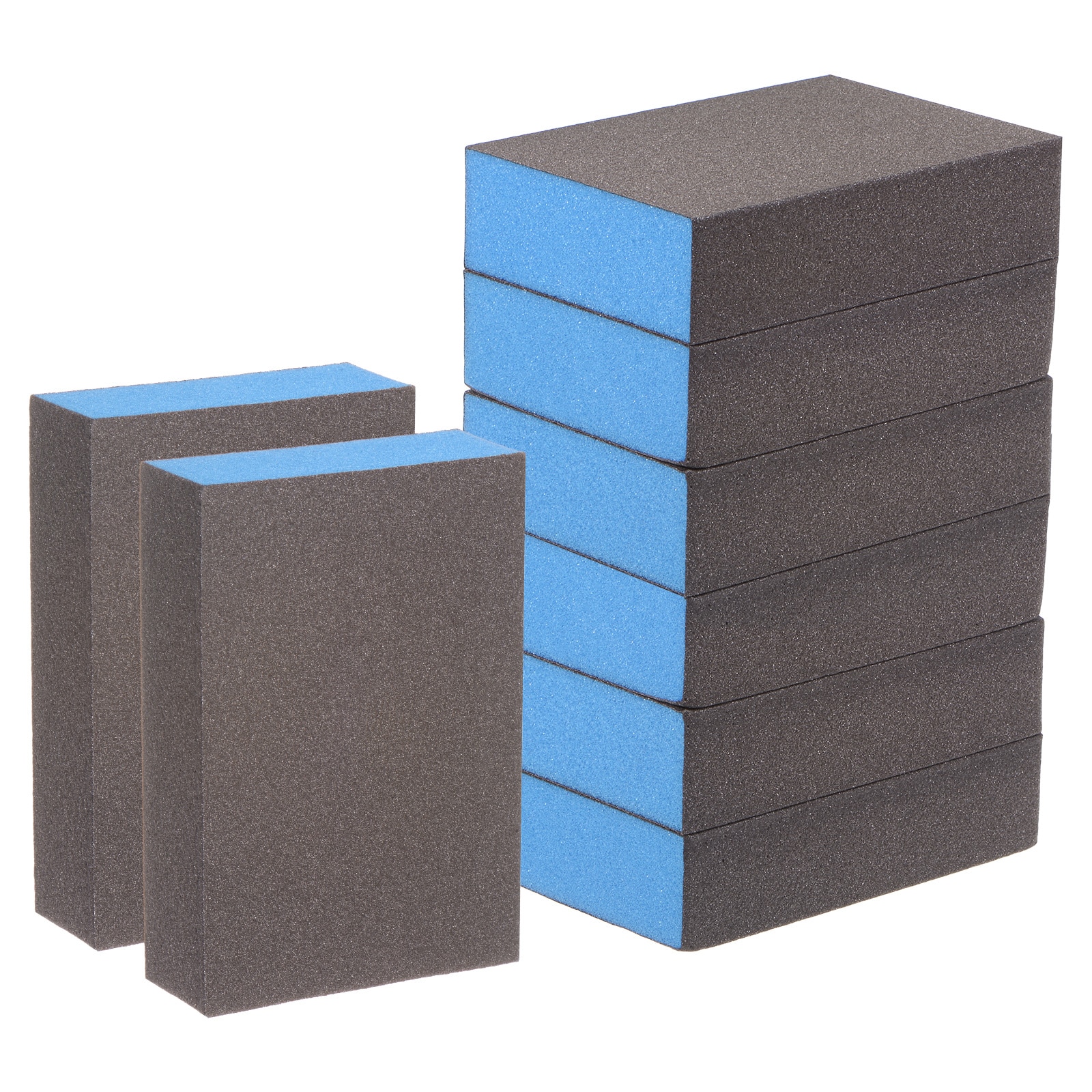 Harfington 8pcs Sanding Sponge Blocks #220 (800-1000 Grits) Wet/Dry Hand Sanding Sponges 100x70x25mm Foam Sanding Block Pad for Polishing Kitchen Metal Wood Drywall Furniture Brown and Blue