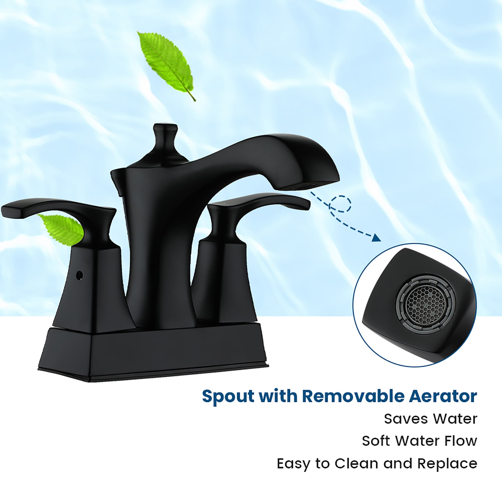 Matte Black Stainless Steel 4-Inch Centerset Bathroom Faucet with Drain Kit