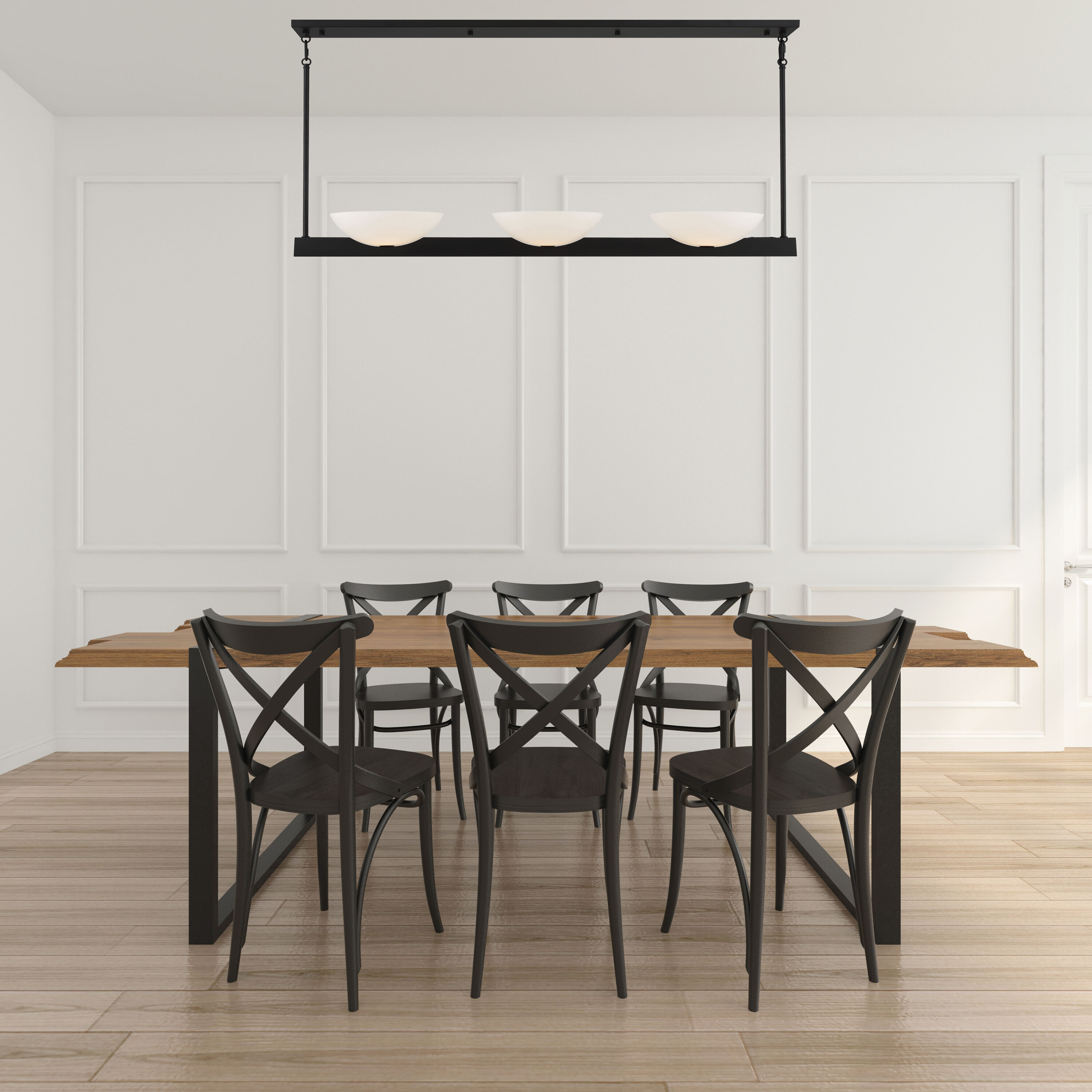 Matte Black Mid-Century Modern 3-Light Linear Chandelier
