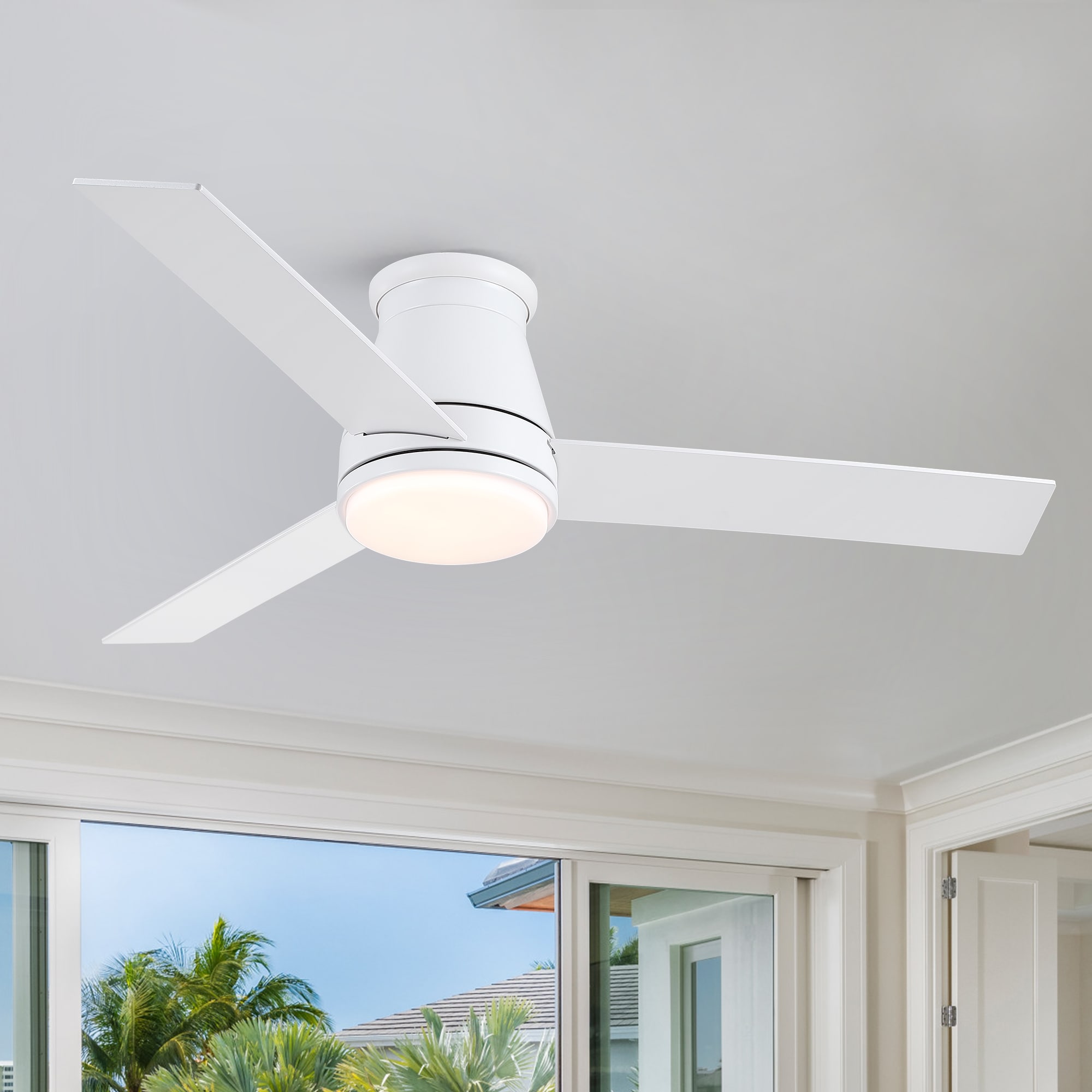 YUHAO LSDC1153WH48 Topsky 48-in Color-Changing Integrated LED Flush Mount White with Multiple finishes Blades Ceiling Fan With Light - Remote Included ( 3 -Blade )