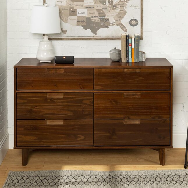 Walker Edison Walnut Pine 6 Drawer, Century Modern Furniture Dresser