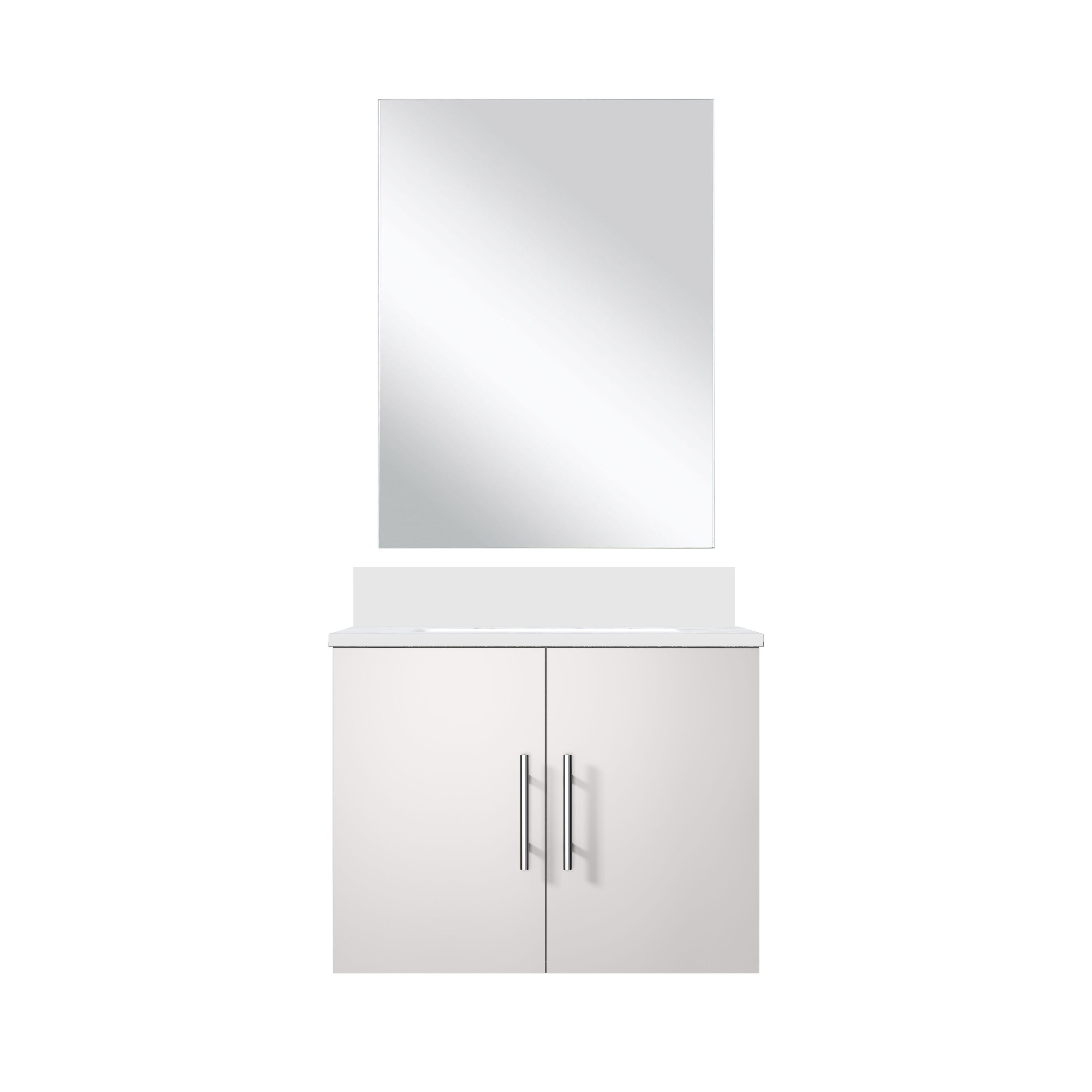 Lexora LVG24SM310 Geneva 24-in Glossy White Undermount Single Sink Floating Bathroom Vanity with White Cultured Marble Top (Mirror Included)