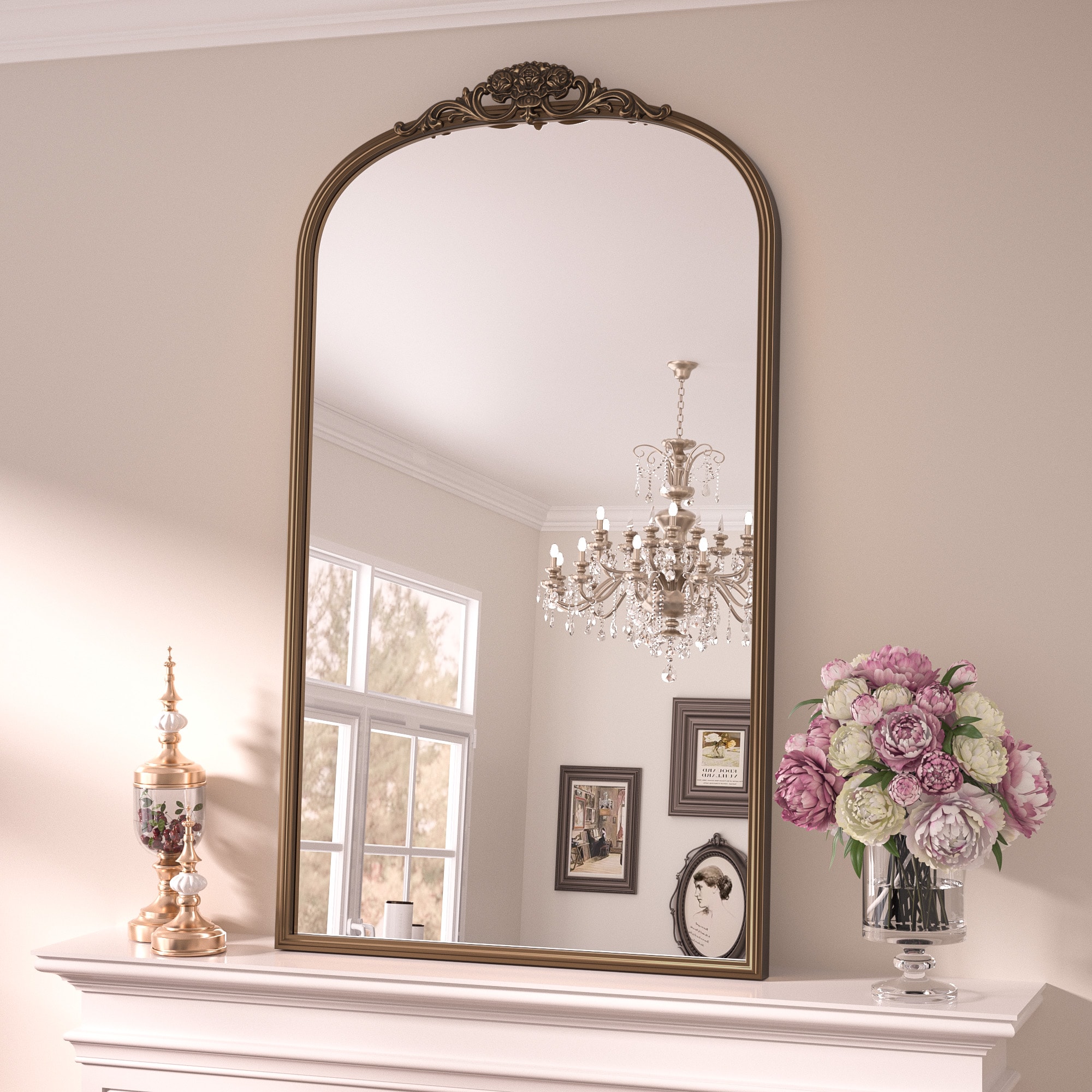 Keonjinn LW-JZ-CXFD-60101-GD Decorative Mirror 24-in W x 40-in H Rectangle Distressed Gold Framed Wall Mirror