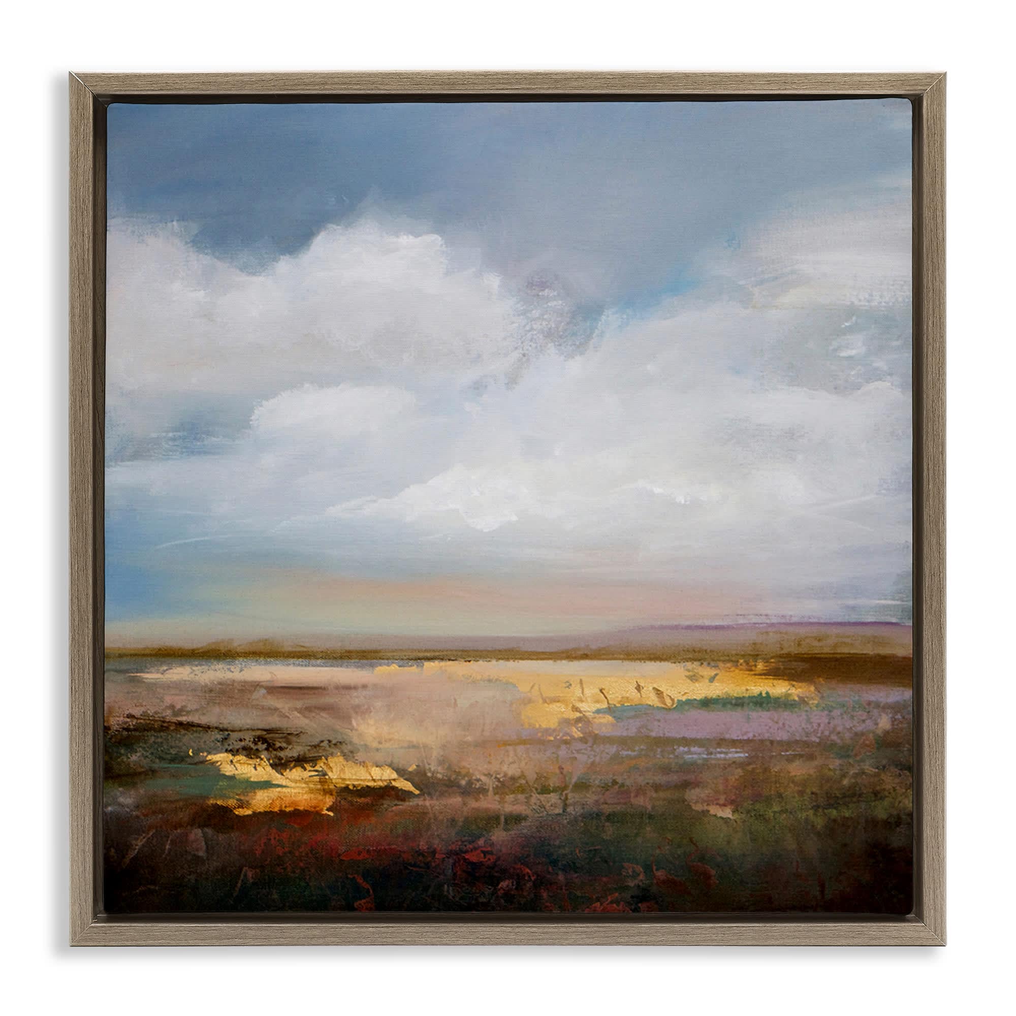 Stupell Industries BS-811-FFE-17X17 Calm Landscape and Clouds Brown Framed Floater Canvas Wall Art By Karen Hale 18 x 18