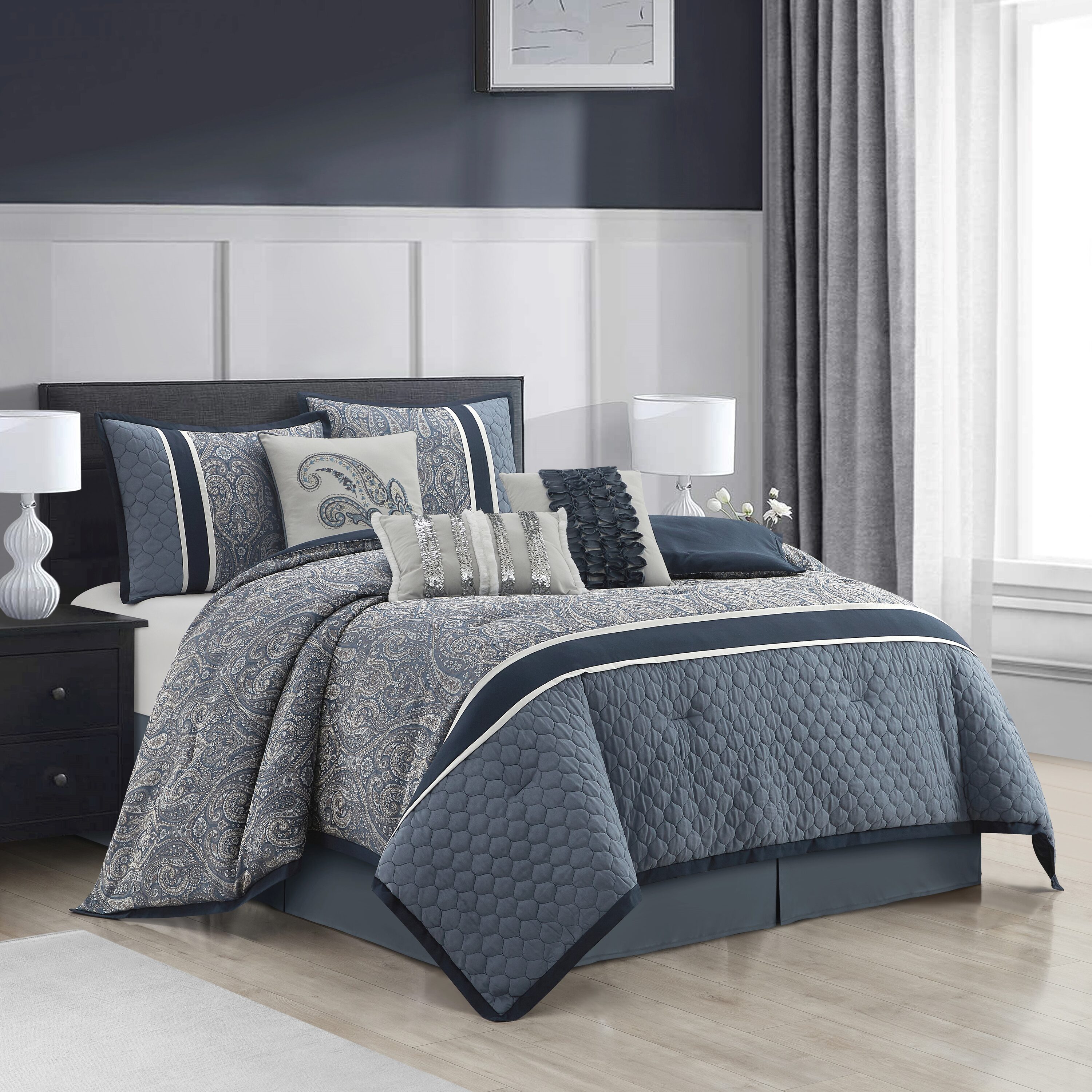 Nanshing 7-Piece Navy King Comforter Set in the Bedding Sets department ...