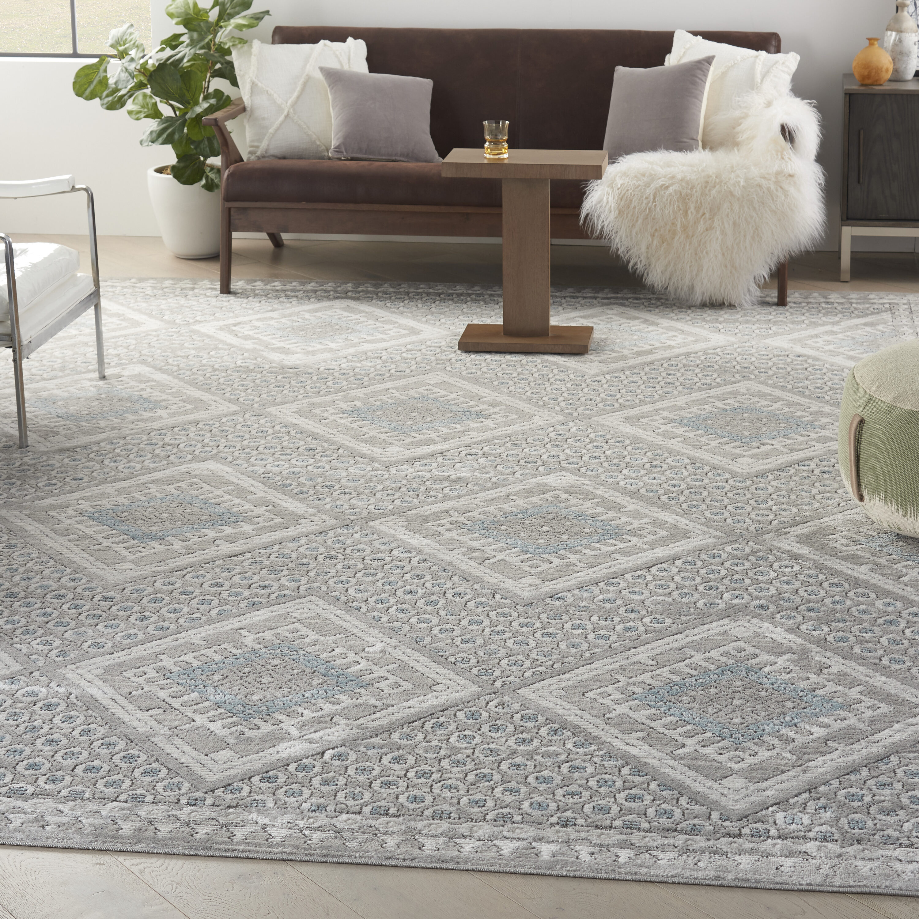 Nourison 099446826602 Concerto 10 x 14 (ft) Loomed Polypropylene Grey/Ivory/Blue Rectangular Indoor Tribal Area rug