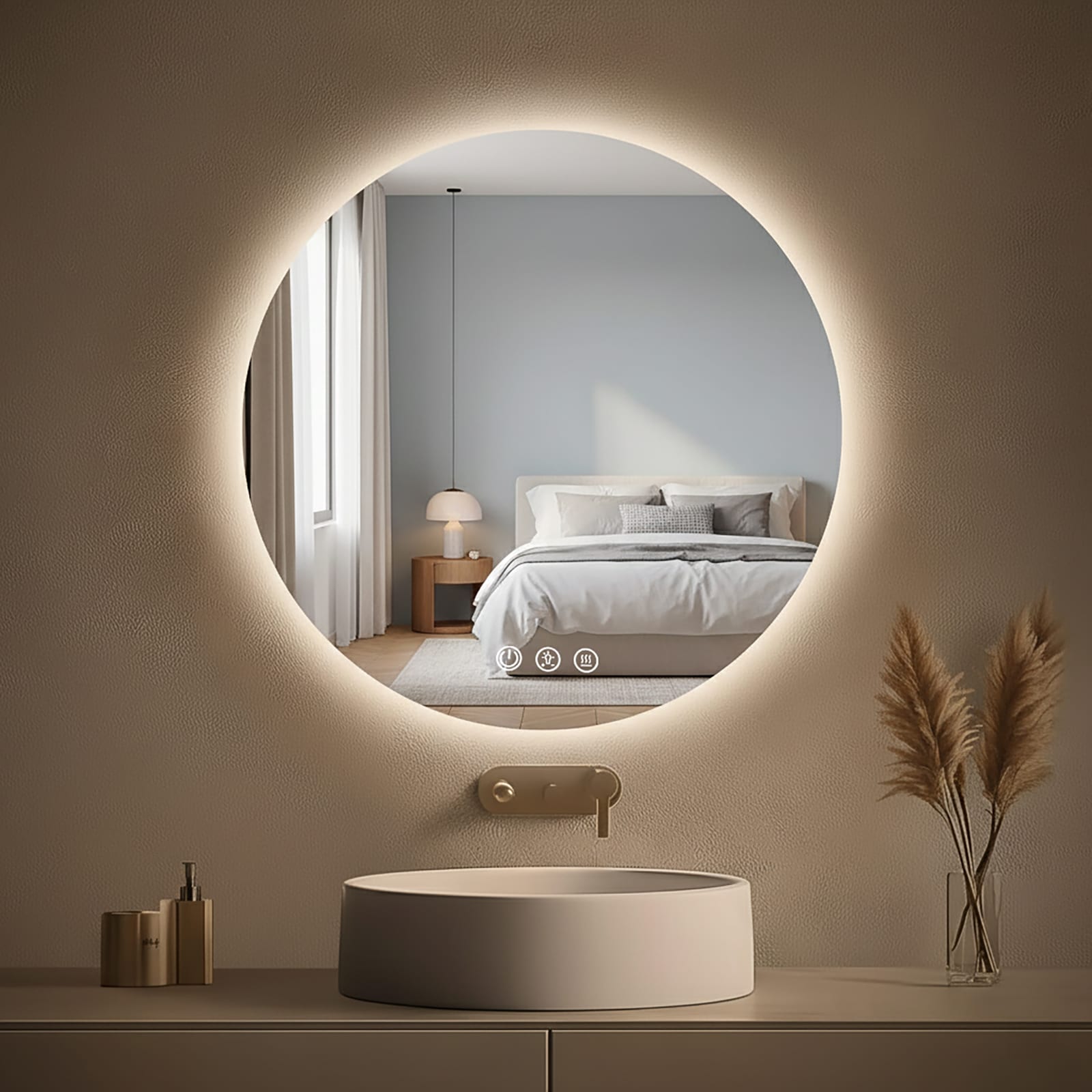 LUXEYARD LED Bathroom Mirror with Lights Anti-Fog Dimmable Backlit Front Lit Lighted Bathroom Vanity Mirror for Wall Memory Function Tempered Glass Shatter-Proof ETL Listed 32x32 in #DS-M-BAC04540