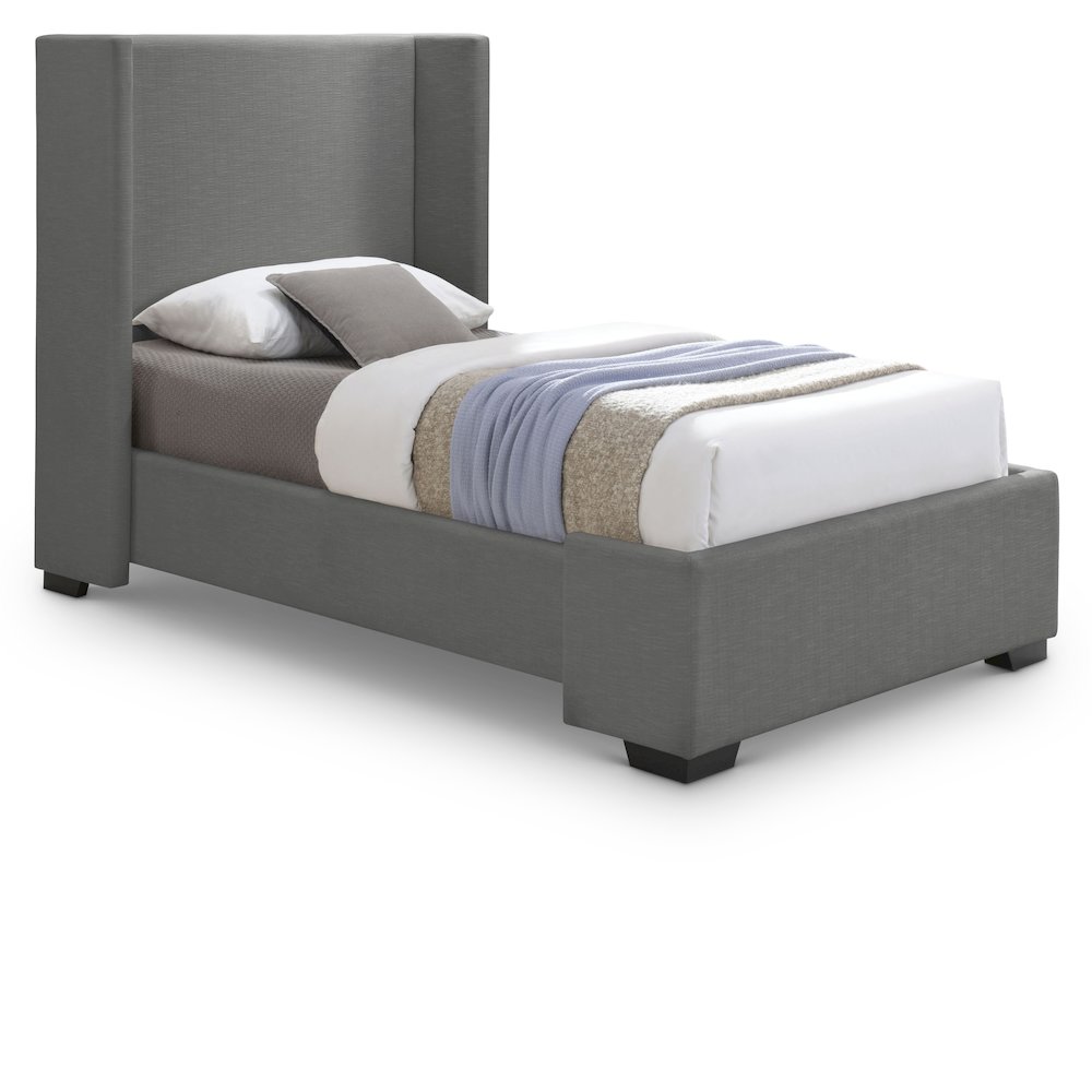 Meridian - Oxford Grey Linen Textured Fabric Twin Bed