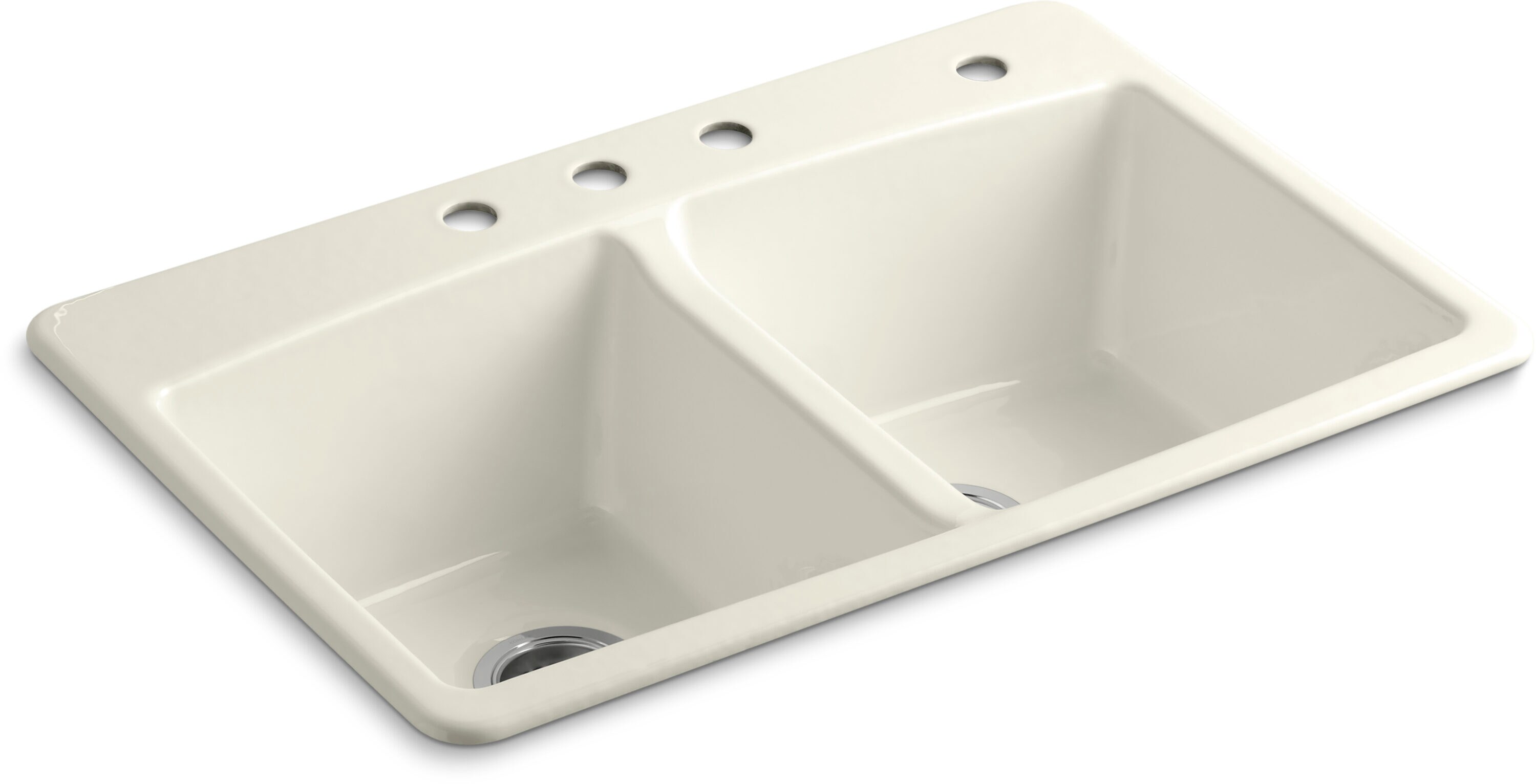 KOHLER Brookfield Drop-In Cast-Iron 33 in. 4-Hole Double Bowl Kitchen Sink in Biscuit