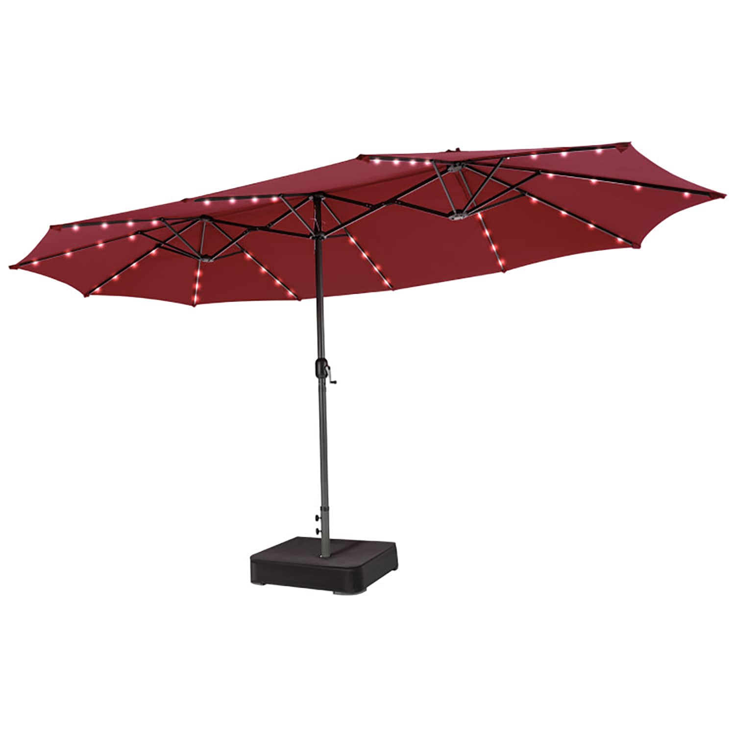 GZMR LC-MR-NSM011BY 15-ft Steel Red No-tilt Market Patio Umbrella with Lights with Base
