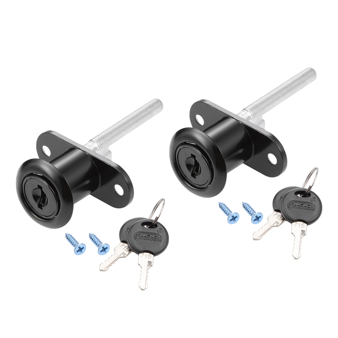 Unique Bargains Drawer Desk Wardrobe Cabinet Plunger Lock 5/8inch Cylinder Diameter 13/16inch Cylinder Length Zinc Alloy Black Surface Keyed Different 2pcs #S26032600UX3534