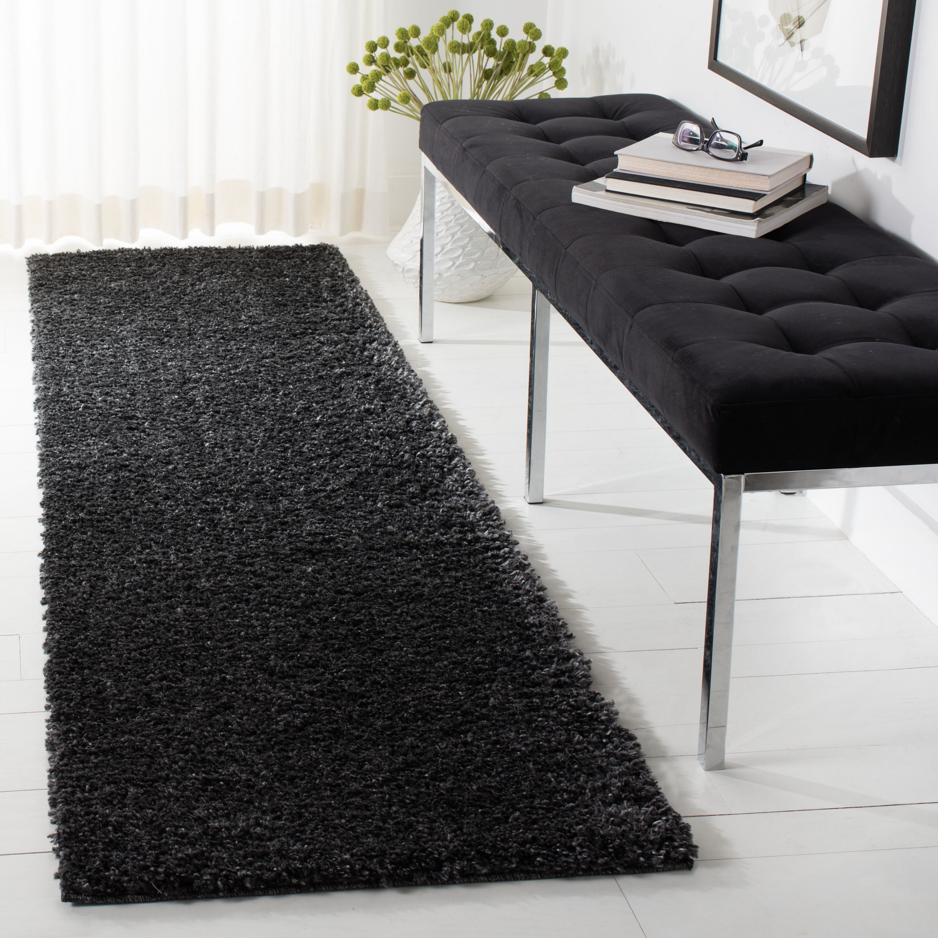 Safavieh AUG900H-212 August Shag 2 x 12 (ft) Loomed Polypropylene Charcoal Rectangular Indoor Solid Farmhouse/Cottage Runner rug