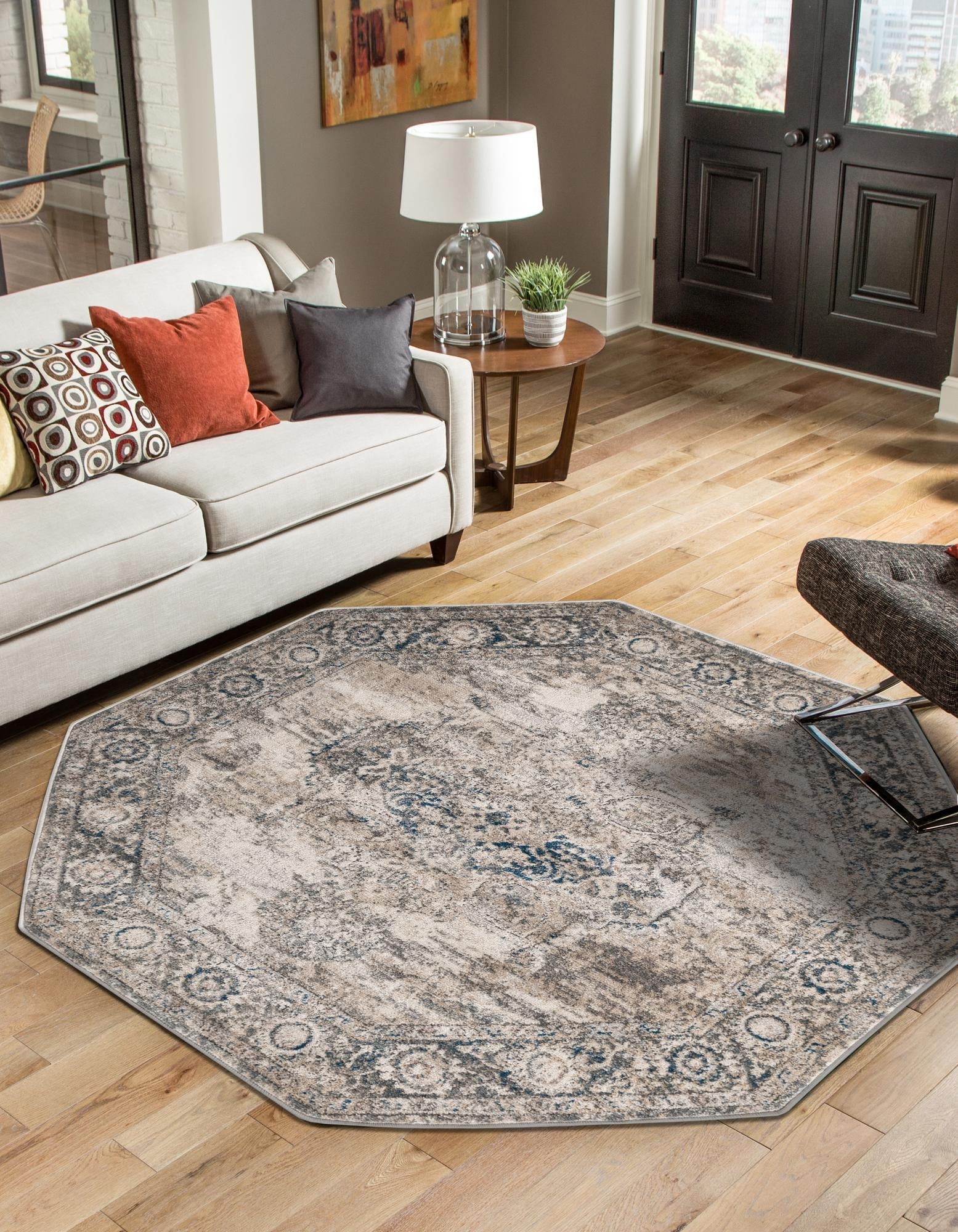 Unique Loom 3200421 Portland 5 x 5 (ft) Loomed Polypropylene Gray Octagonal Indoor Medallion Area rug