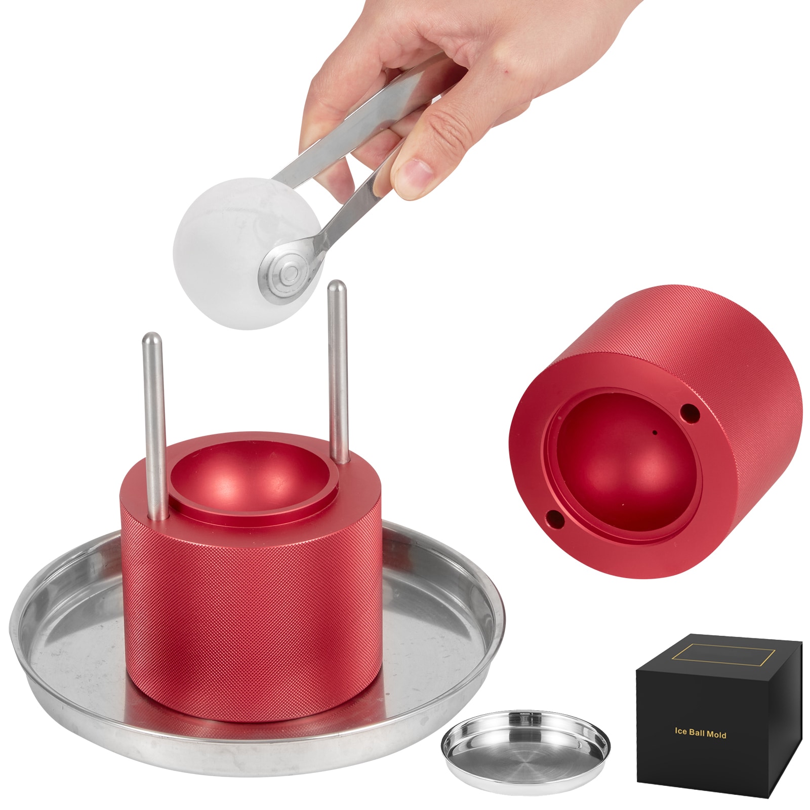 SVOPES SVOPESBQYJHSL03547V0 Aviation Aluminum 2.4-IN Irregular Ice Ball Press Aluminum Red Sphere ice mold