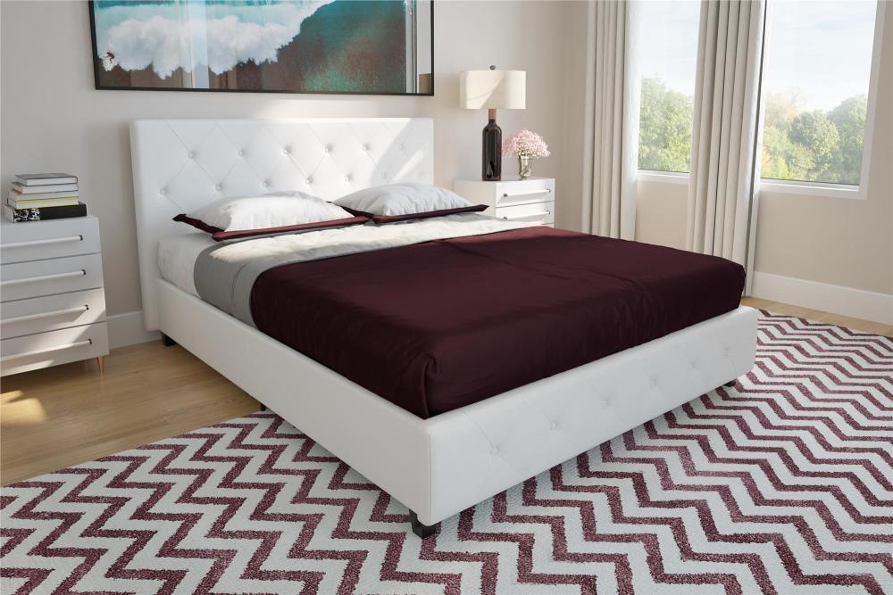 DHP Dean White Faux Leather Full Metal Upholstered Bed In The Beds ...