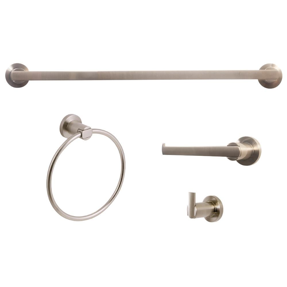 Design House 188516 4 -Piece Eastport Satin Nickel Decorative Bathroom Hardware Set Towel Bar, Toilet Paper Holder, Towel Ring ,Robe Hook Included