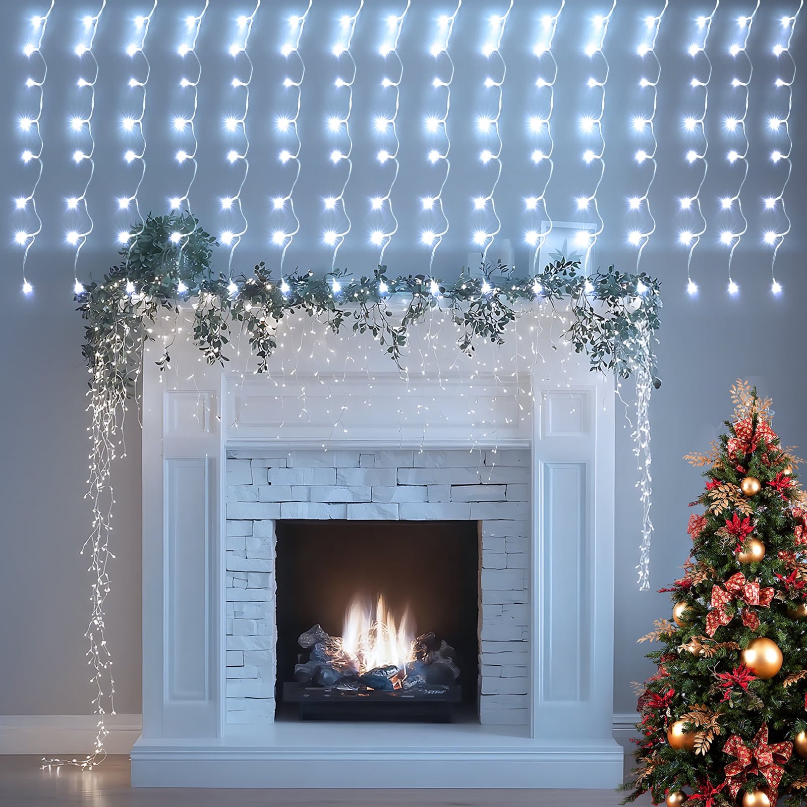 BIGHOUSE 3 Pack Color Changing Christmas Icicle Lights for Outside 35FT 440 LEDs (Soft Warm/ Cool White)