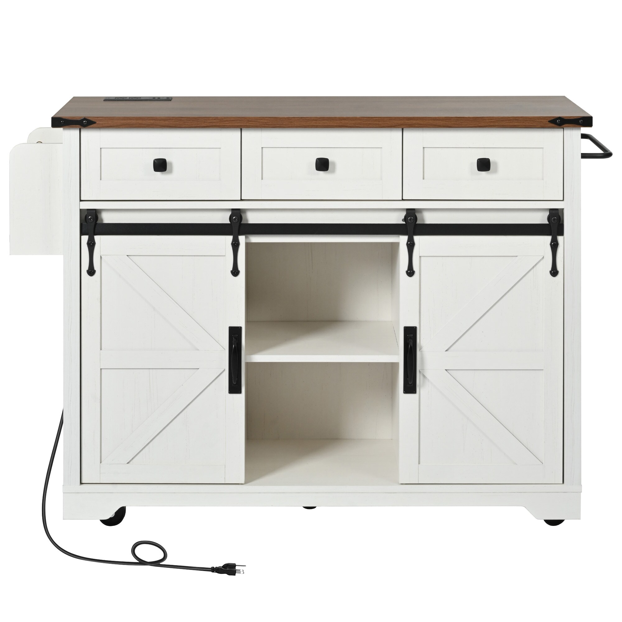 SINOFURN SYB260053WT White MDF Base with MDF Wood Top Rolling Kitchen Island ( 28.8-Inches x 53.8-Inches x 36.5-Inches )