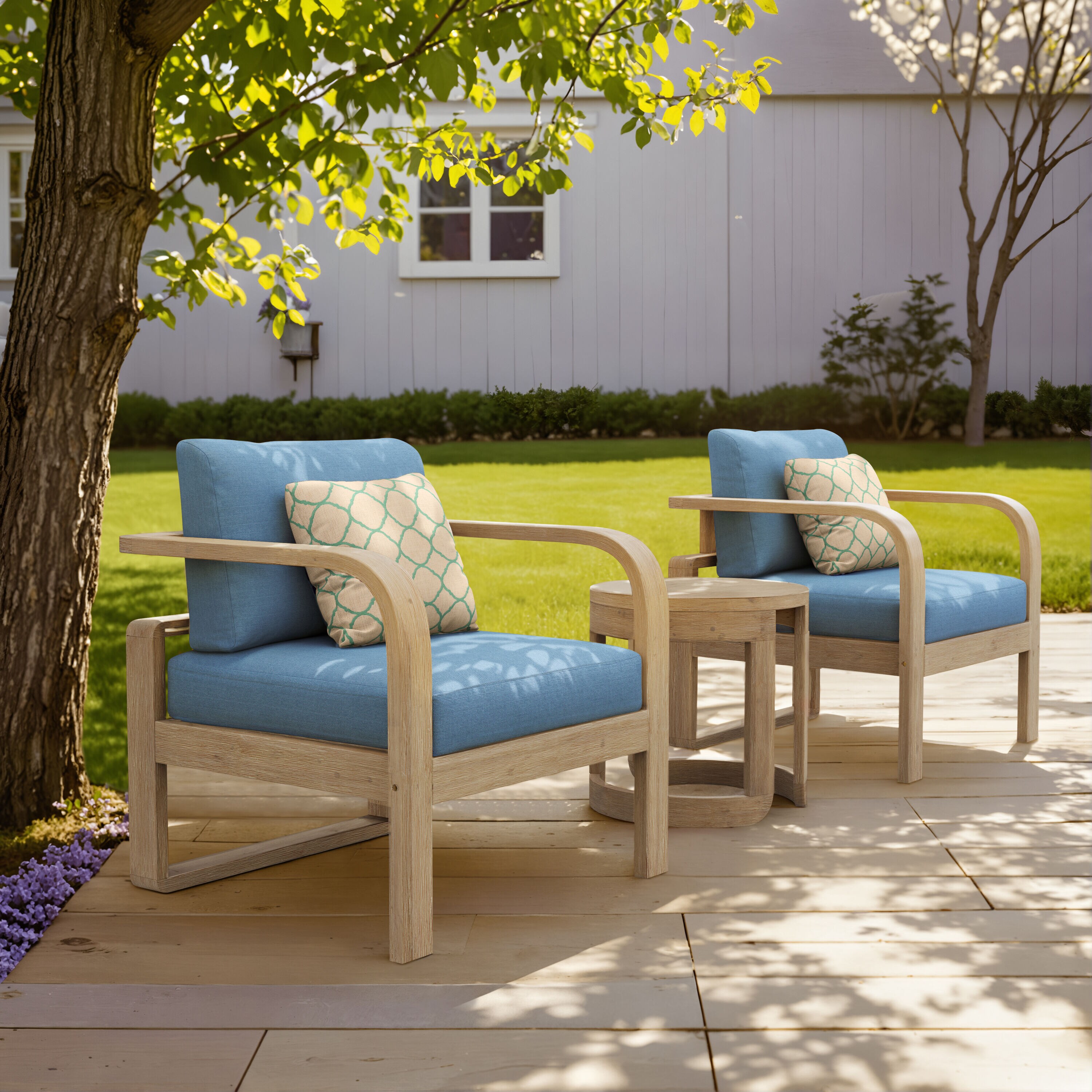 Octans SL2C00144 3 -Piece Patio Conversation Set with Blue Sunbrella Cushions