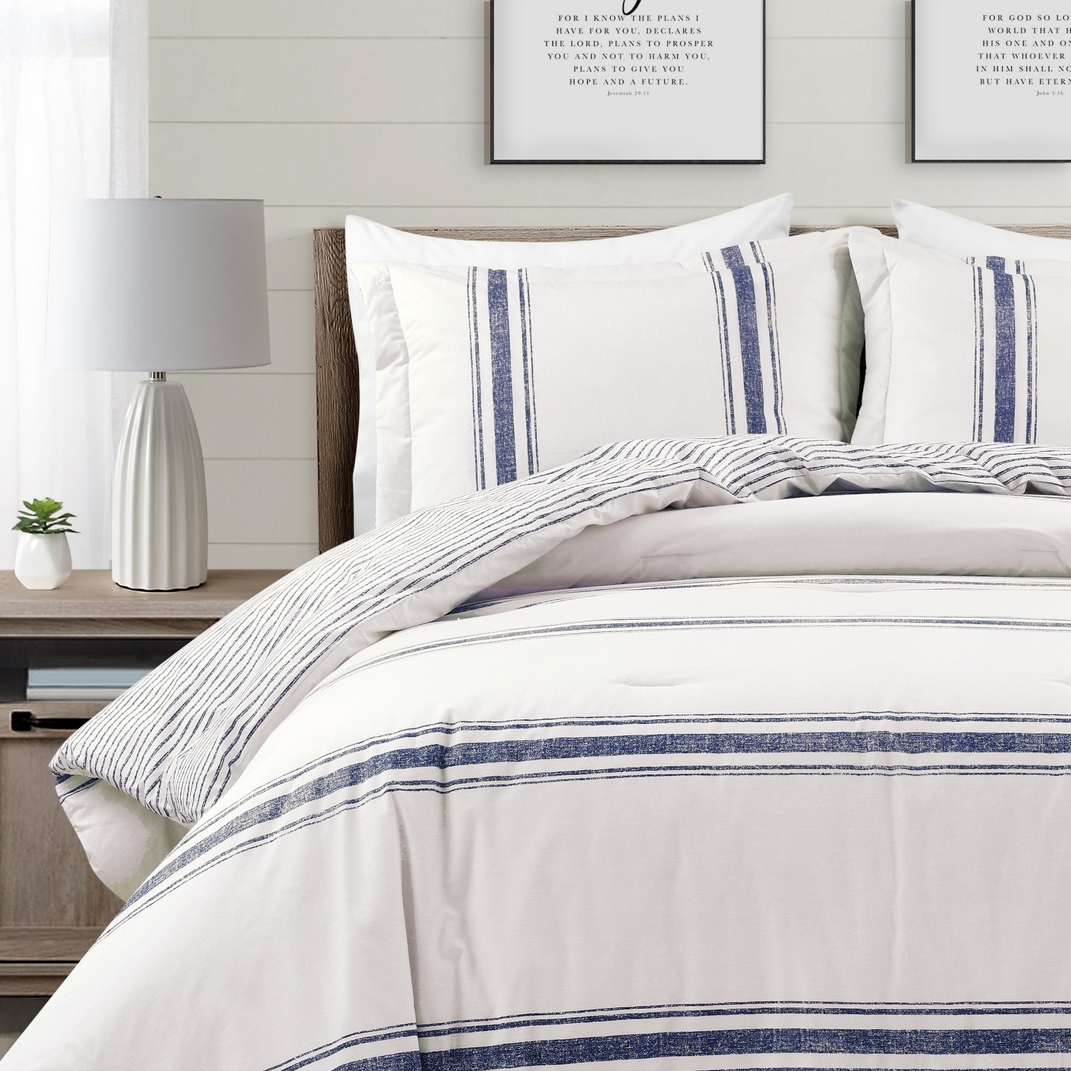 California King Navy Cotton Reversible Comforter Set