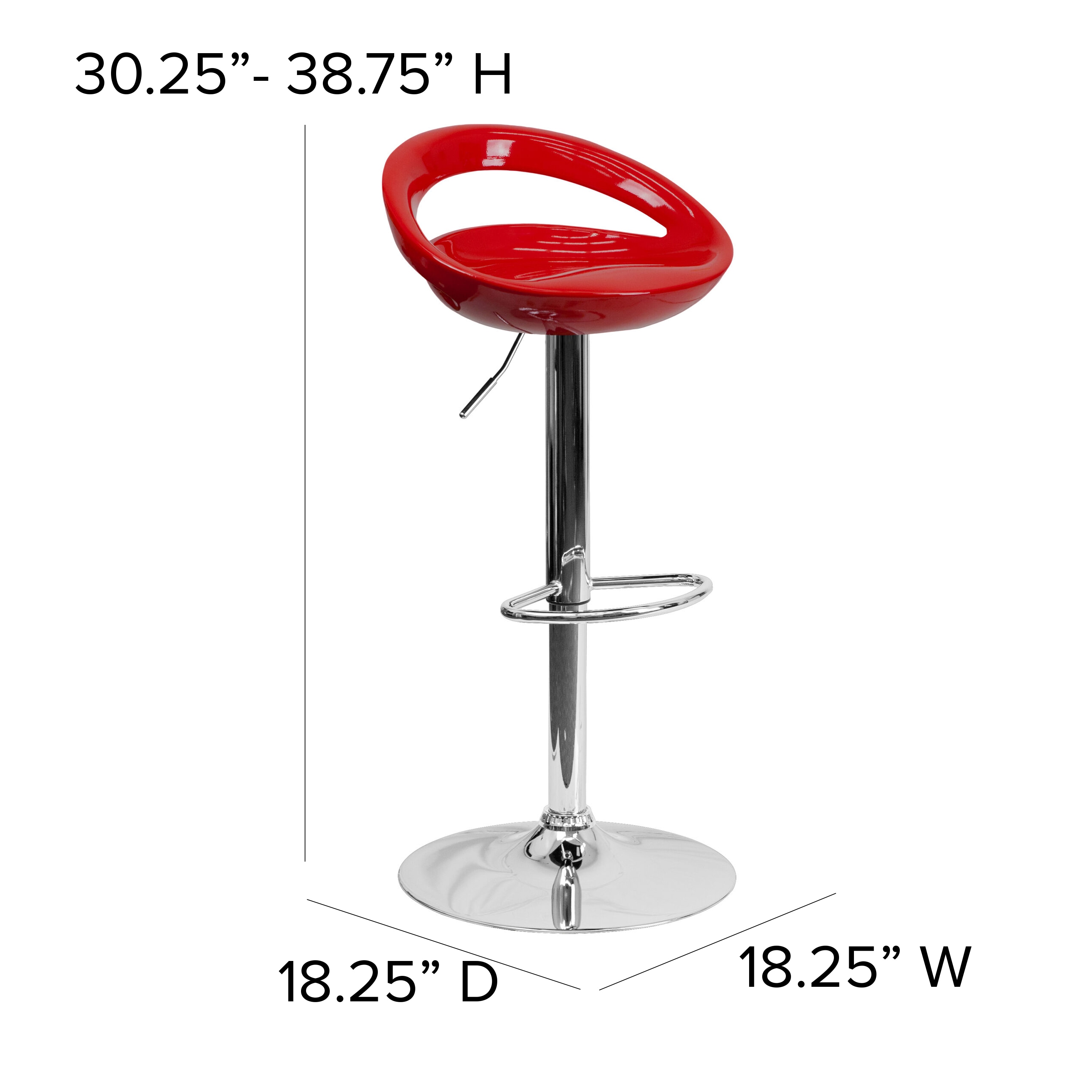 Modern Red Adjustable Swivel Barstool with Chrome Base