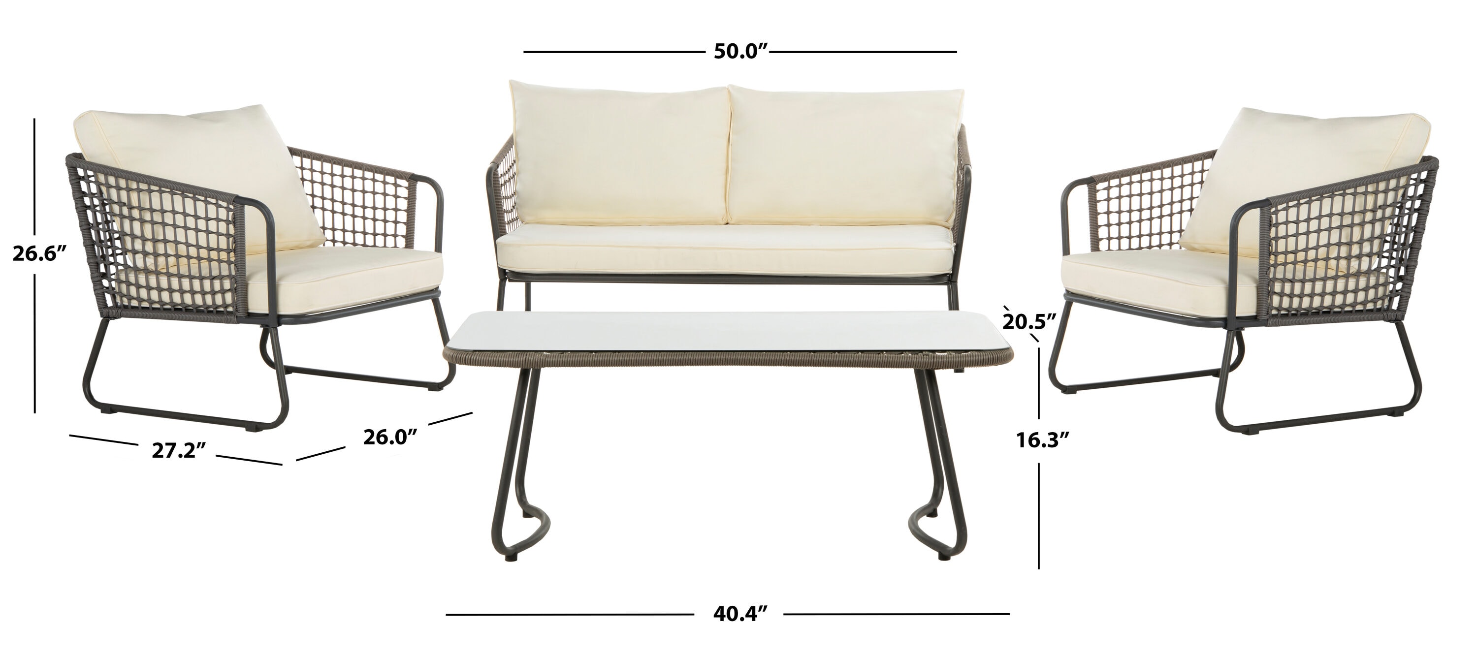 Safavieh PAT9003A Benjin 4 -Piece Patio Conversation Set with White Cushions